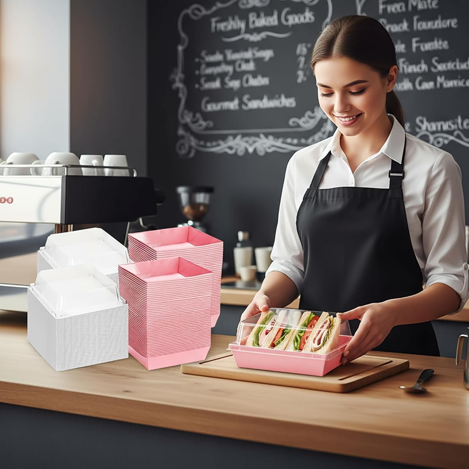 Wholesale 100 Pcs Pink Paper Charcuterie Boxes with Clear Lids 5.3 x 5.1 x 2.4 Inch Cardboard Dessert Food Containers with Rope Disposable Square for Bakery Donuts Cookies Strawberries Salads Factory