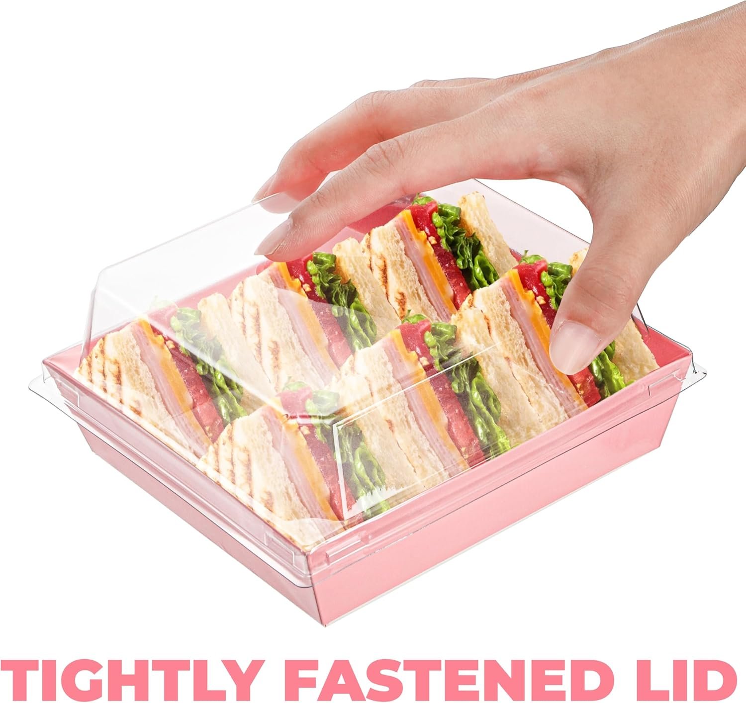 Wholesale 100 Pcs Pink Paper Charcuterie Boxes with Clear Lids 5.3 x 5.1 x 2.4 Inch Cardboard Dessert Food Containers with Rope Disposable Square for Bakery Donuts Cookies Strawberries Salads Factory