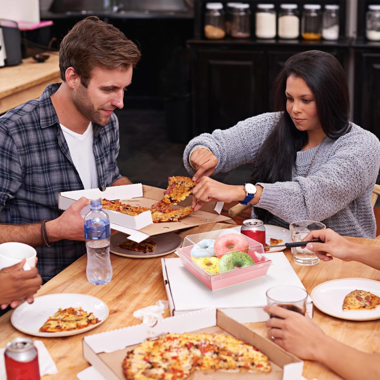 Wholesale 100 Pcs Pink Paper Charcuterie Boxes with Clear Lids 5.3 x 5.1 x 2.4 Inch Cardboard Dessert Food Containers with Rope Disposable Square for Bakery Donuts Cookies Strawberries Salads Factory