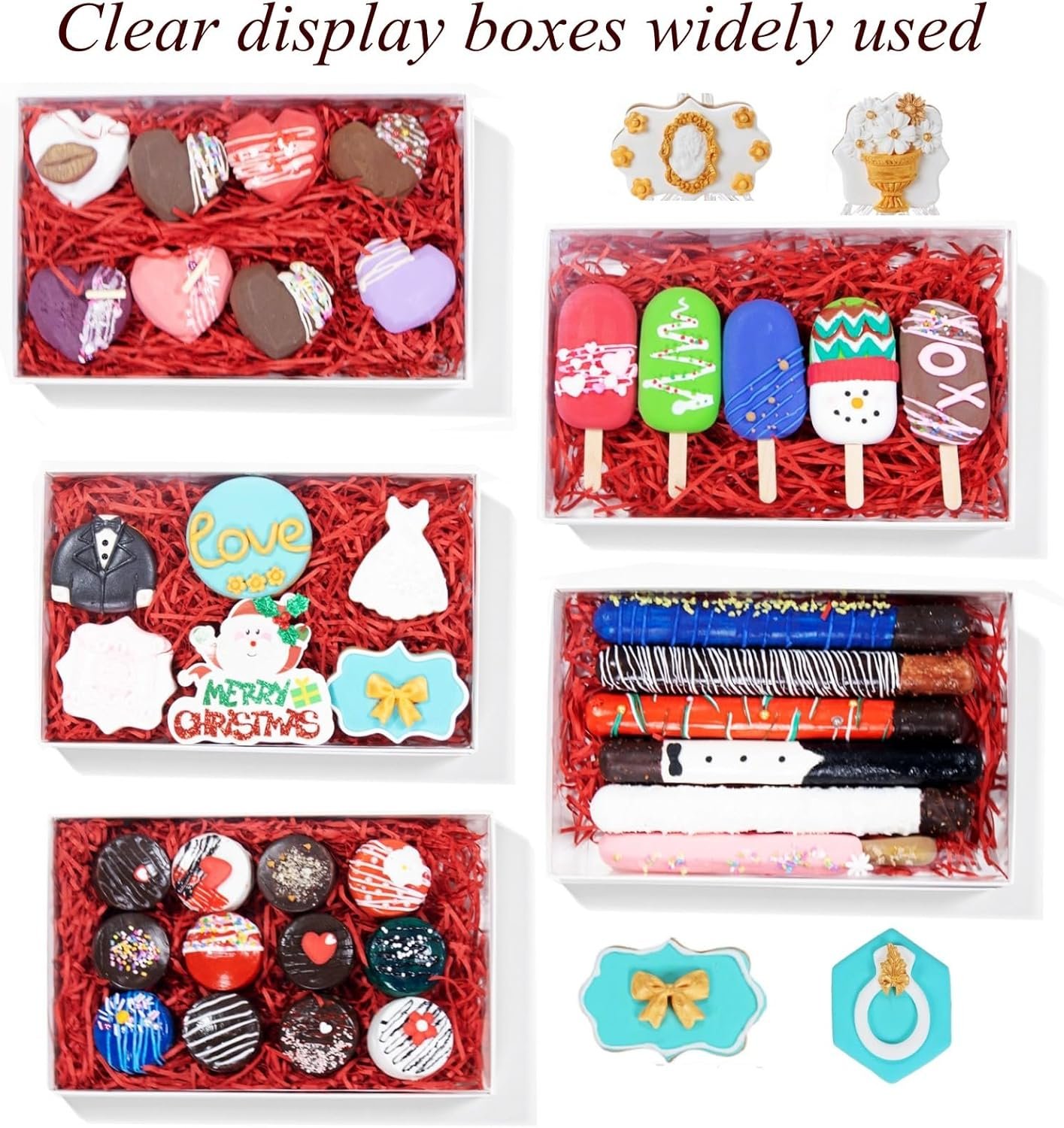 Wholesale 55 Pack 9.5 x 6 x 1.2 Inch Clear Cookie Boxes with Full Window for Bakery Cakesicles Chocolate Covered Pretzel Rods Macarons Valentine's Christmas Factory