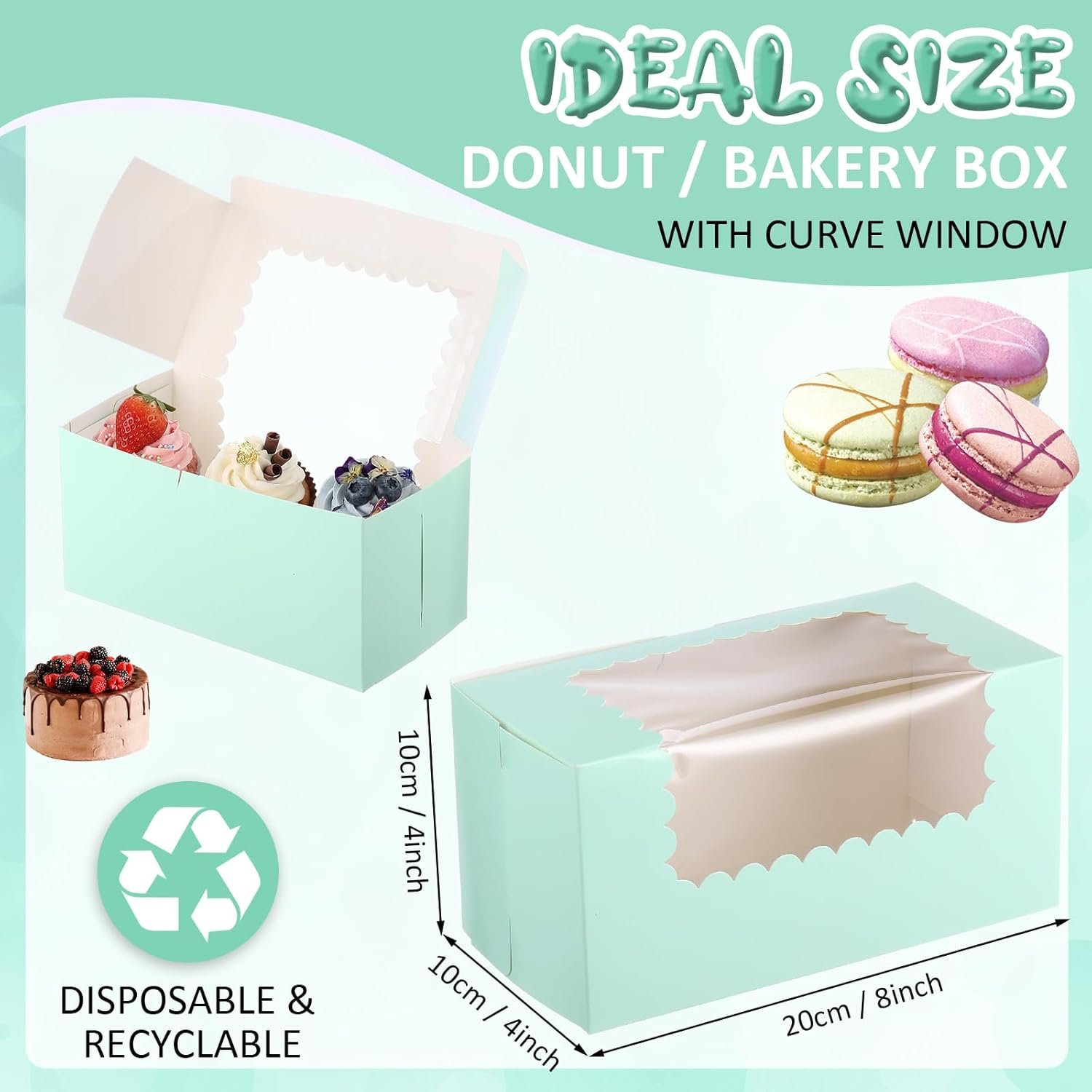 Wholesale 60 Pcs 8x4x4 Inch Sage Green Bakery Boxes with Window for Cookies Pumpkin Rolls Donuts Pastries Cakes Weddings Loaves Muffins Breads Desserts Candies Treats Factory