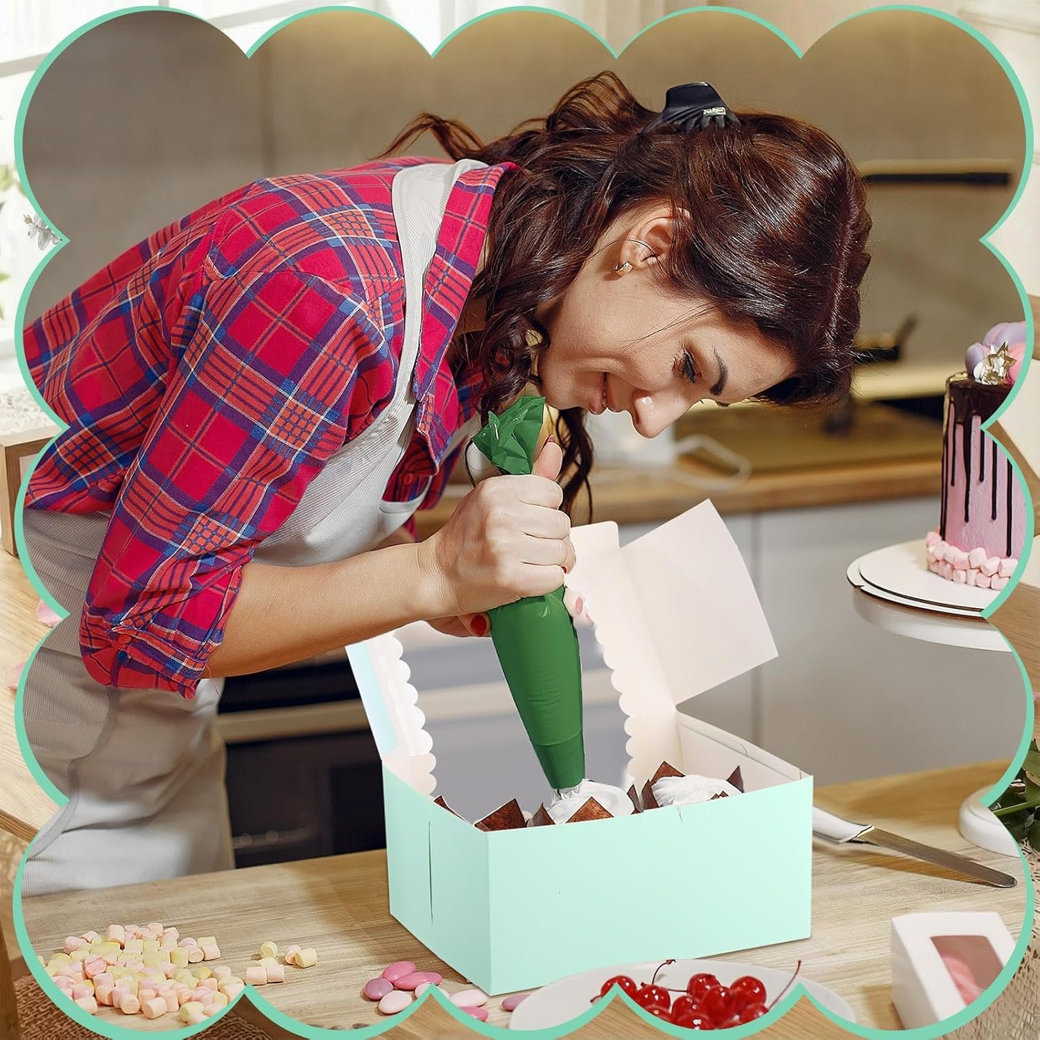 Wholesale 60 Pcs 8x4x4 Inch Sage Green Bakery Boxes with Window for Cookies Pumpkin Rolls Donuts Pastries Cakes Weddings Loaves Muffins Breads Desserts Candies Treats Factory