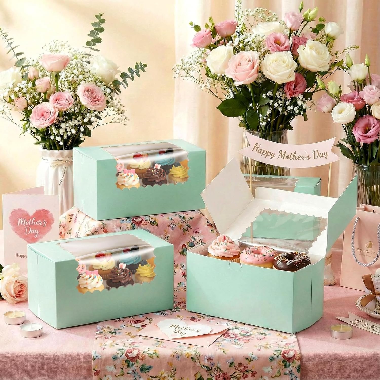 Wholesale 60 Pcs 8x4x4 Inch Sage Green Bakery Boxes with Window for Cookies Pumpkin Rolls Donuts Pastries Cakes Weddings Loaves Muffins Breads Desserts Candies Treats Factory