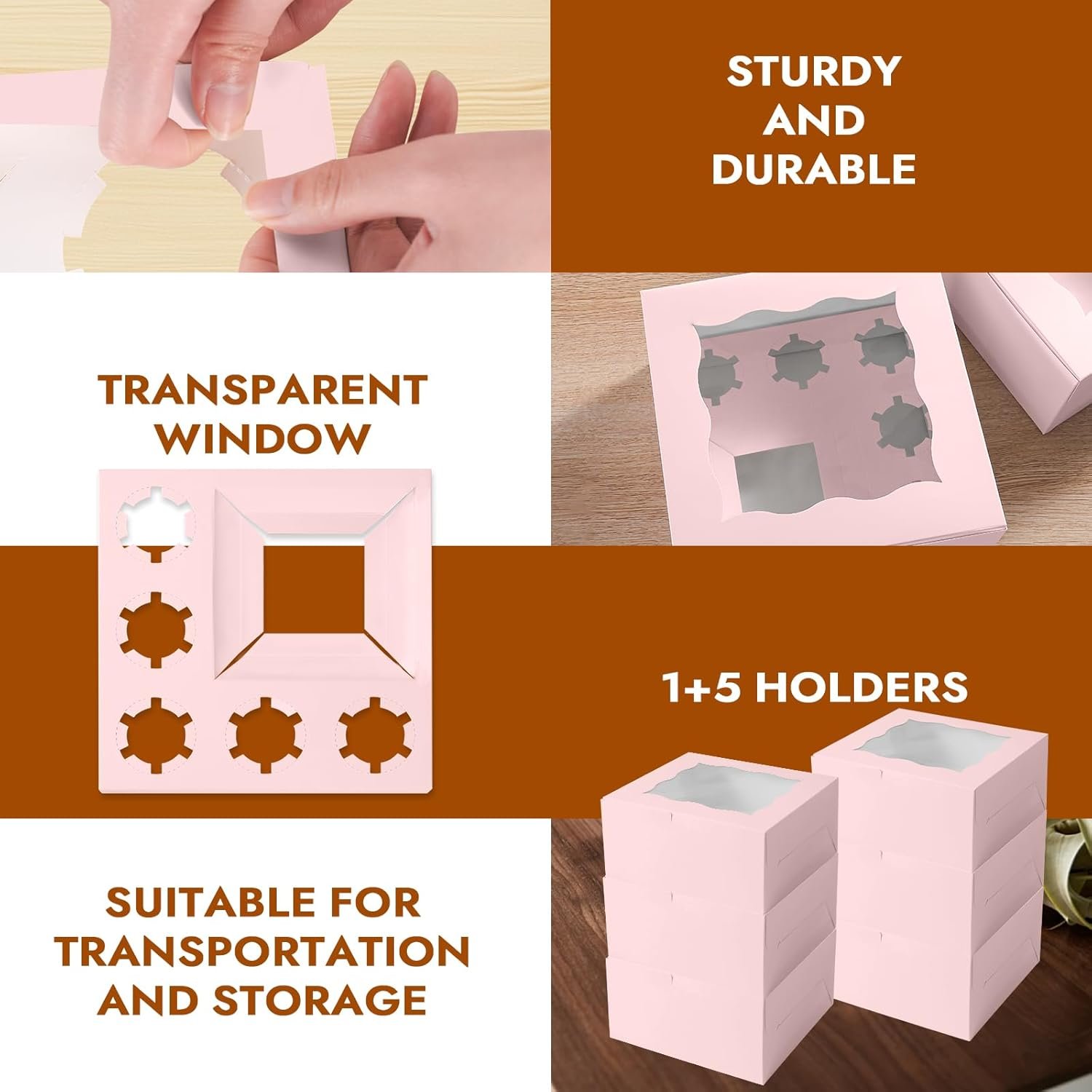 Wholesale 10-Pack Bento Cupcake Boxes 6 Compartments Fit 5 Cupcakes 1 Mini Cake Clear Window Stickers Pink for Cookies Valentine's Day Mother's Day Factory Wholesale 10-Pack Bento Cupcake Boxes 6 Compartments Fit 5 Cupcakes 1 Mini Cake Clear Window Stickers Pink for Cookies Valentine's Day Mother's Day Factory