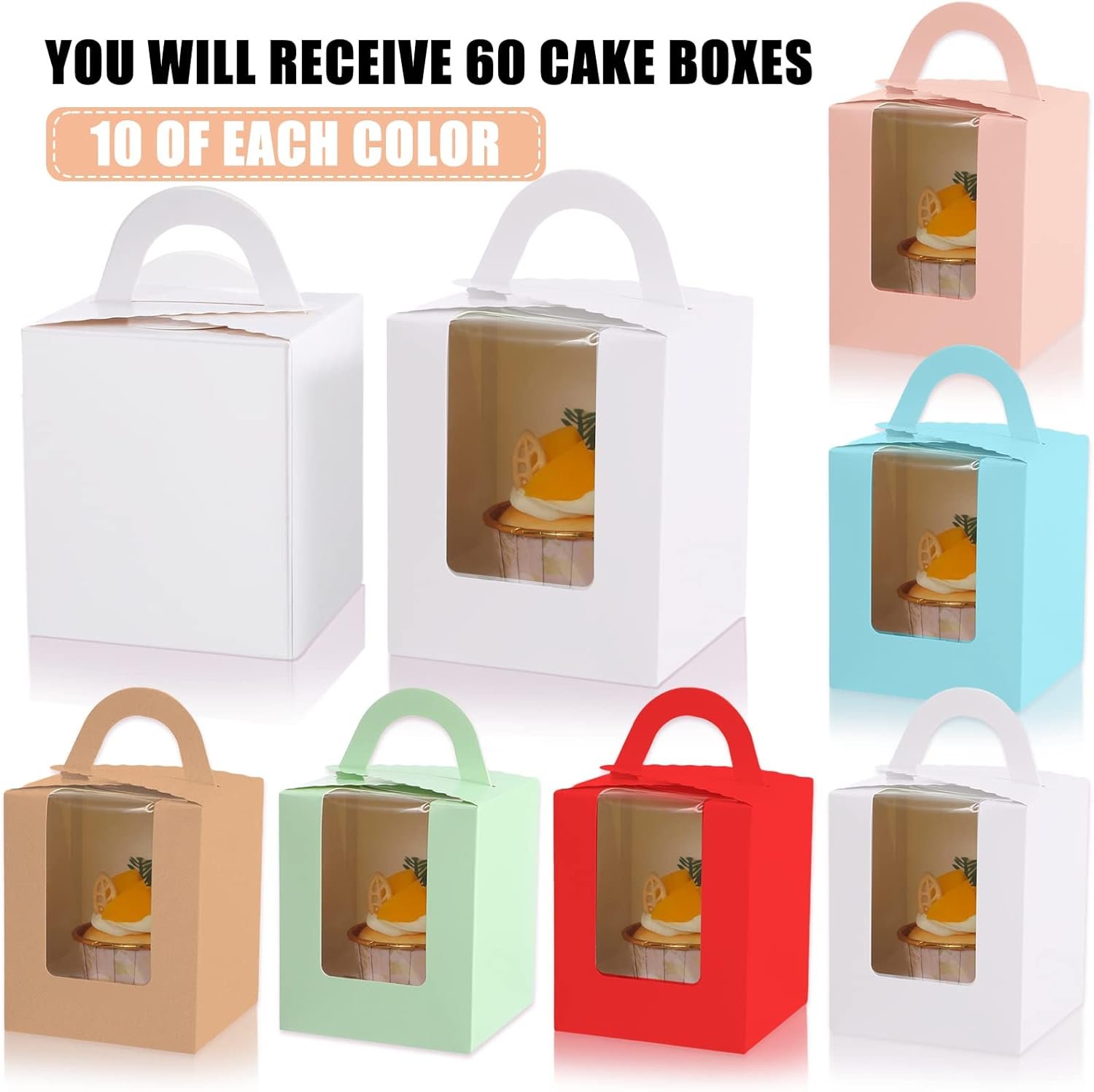 Wholesale 60 Pack Individual Colorful Cupcake Boxes with Window Insert Handle Kraft Portable Carriers for Bakery Wedding Party Favors 6 Colors Factory Wholesale 60 Pack Individual Colorful Cupcake Boxes with Window Insert Handle Kraft Portable Carriers for Bakery Wedding Party Favors 6 Colors Factory