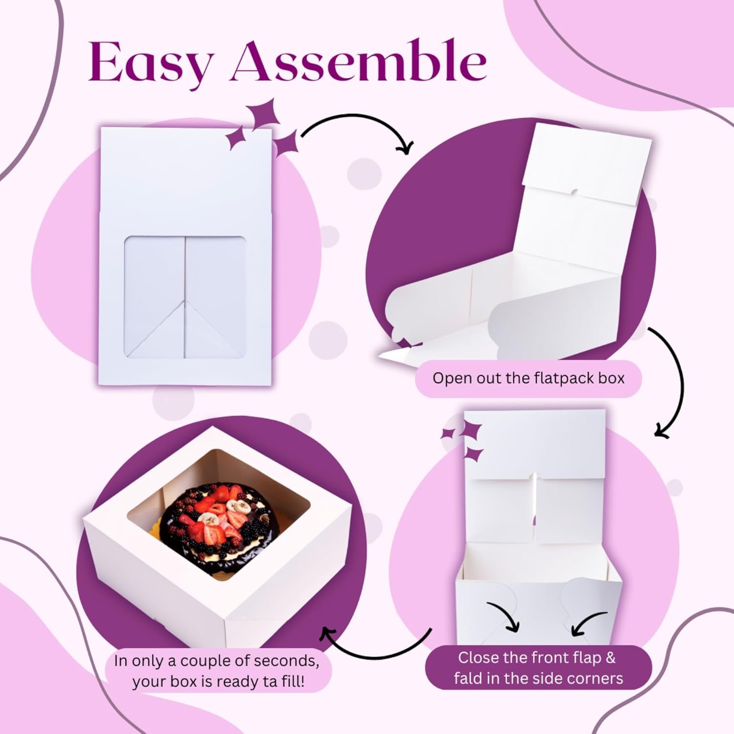 Wholesale 8x8x4 Inch Cake Boxes 25 Pack with Window and 30 Bonus Stickers Auto Popup Extra Thick Oil Resistant for Cookies Pies Treats Pastries Bakery Use at Home or Restaurant White Factory Wholesale 8x8x4 Inch Cake Boxes 25 Pack with Window and 30 Bonus Stickers Auto Popup Extra Thick Oil Resistant for Cookies Pies Treats Pastries Bakery Use at Home or Restaurant White Factory