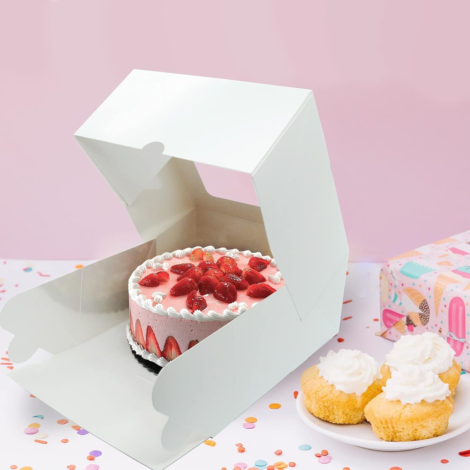 Wholesale 8x8x4 Inch Cake Boxes 25 Pack with Window and 30 Bonus Stickers Auto Popup Extra Thick Oil Resistant for Cookies Pies Treats Pastries Bakery Use at Home or Restaurant White Factory Wholesale 8x8x4 Inch Cake Boxes 25 Pack with Window and 30 Bonus Stickers Auto Popup Extra Thick Oil Resistant for Cookies Pies Treats Pastries Bakery Use at Home or Restaurant White Factory