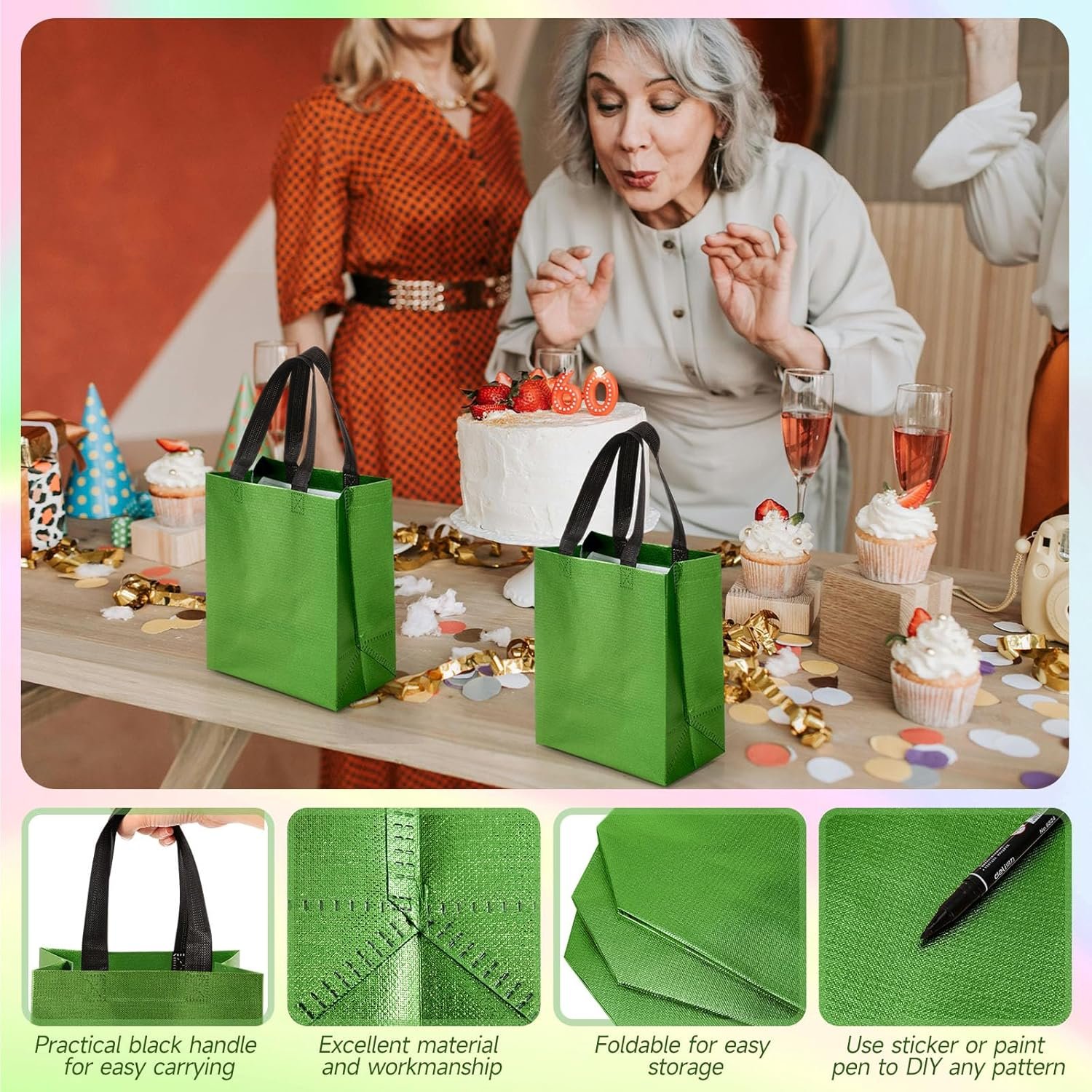 Wholesale 80 Pieces Reusable Glossy Grocery Tote Gift Bags with Handles for Ramadan Easter Wedding Spring Events (10 x 8 x 4.7 Inch Green) Factory Wholesale 80 Pieces Reusable Glossy Grocery Tote Gift Bags with Handles for Ramadan Easter Wedding Spring Events (10 x 8 x 4.7 Inch Green) Factory