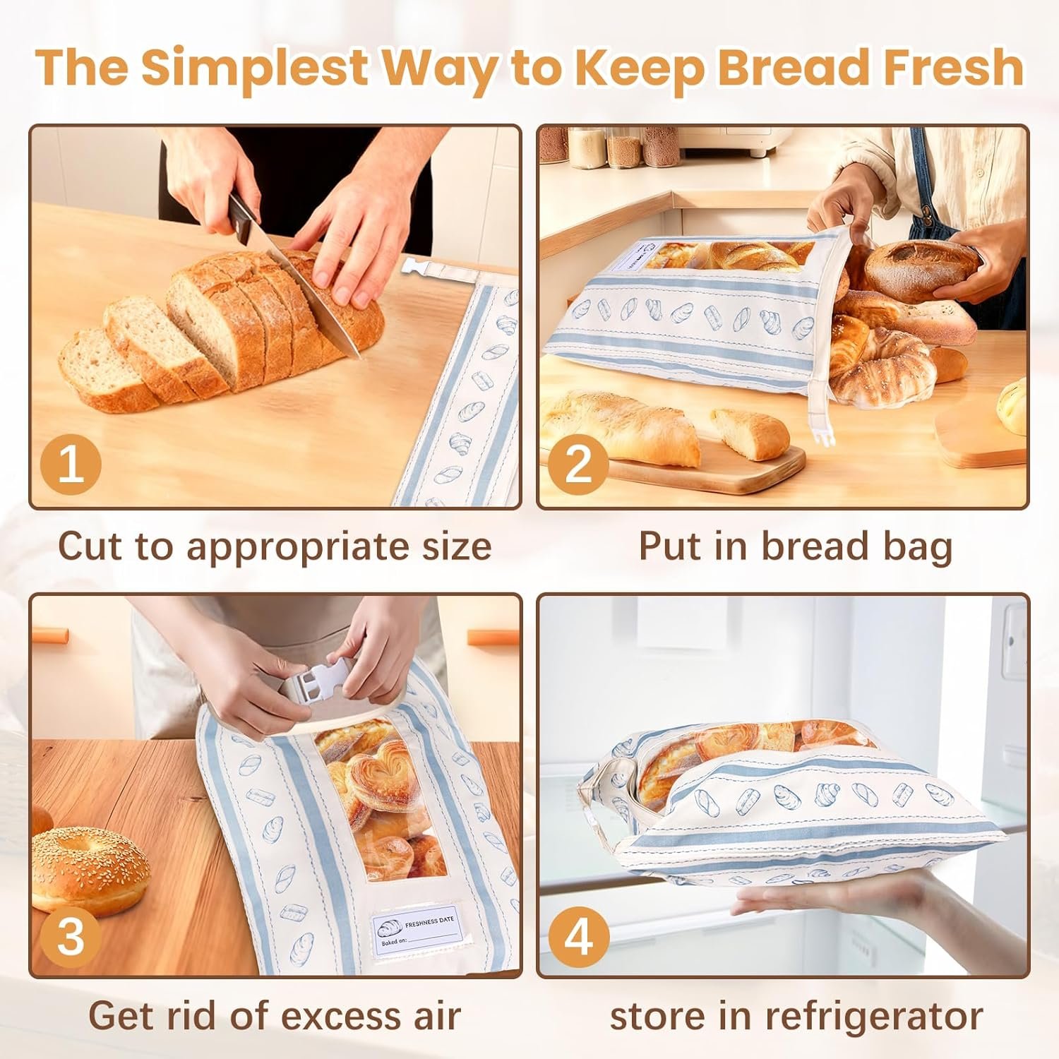 OEM Reusable Cotton Bread Bags with TPU Lining Transparent Window Anti-Slip Lock for Fresh Homemade Sourdough Storage Eco-Friendly Washable 2-Pack with Tag Factory
