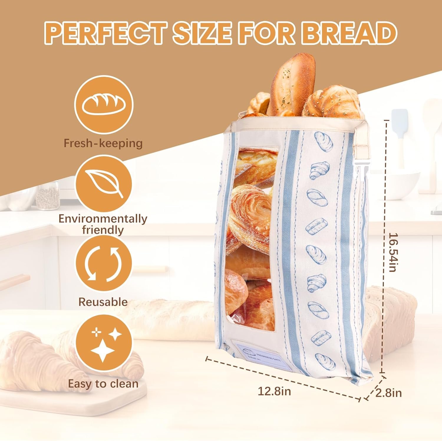OEM Reusable Cotton Bread Bags with TPU Lining Transparent Window Anti-Slip Lock for Fresh Homemade Sourdough Storage Eco-Friendly Washable 2-Pack with Tag Factory
