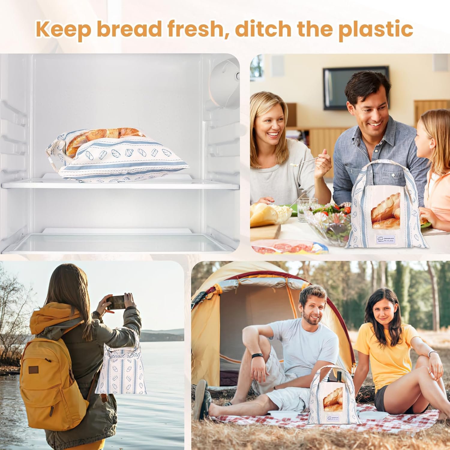 OEM Reusable Cotton Bread Bags with TPU Lining Transparent Window Anti-Slip Lock for Fresh Homemade Sourdough Storage Eco-Friendly Washable 2-Pack with Tag Factory