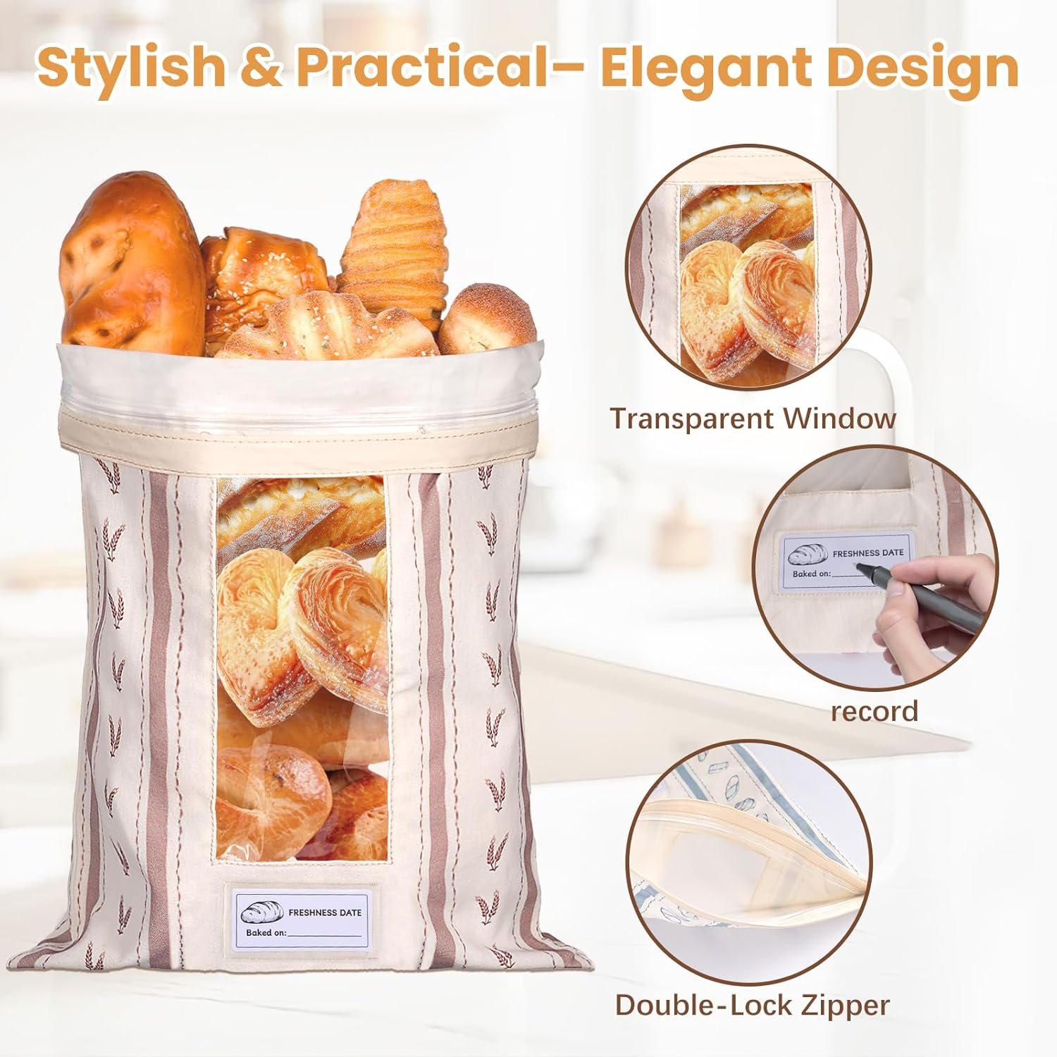 OEM Reusable Cotton Bread Bags with TPU Lining Transparent Window Anti-Slip Lock for Fresh Homemade Sourdough Storage Eco-Friendly Washable 2-Pack with Tag Factory