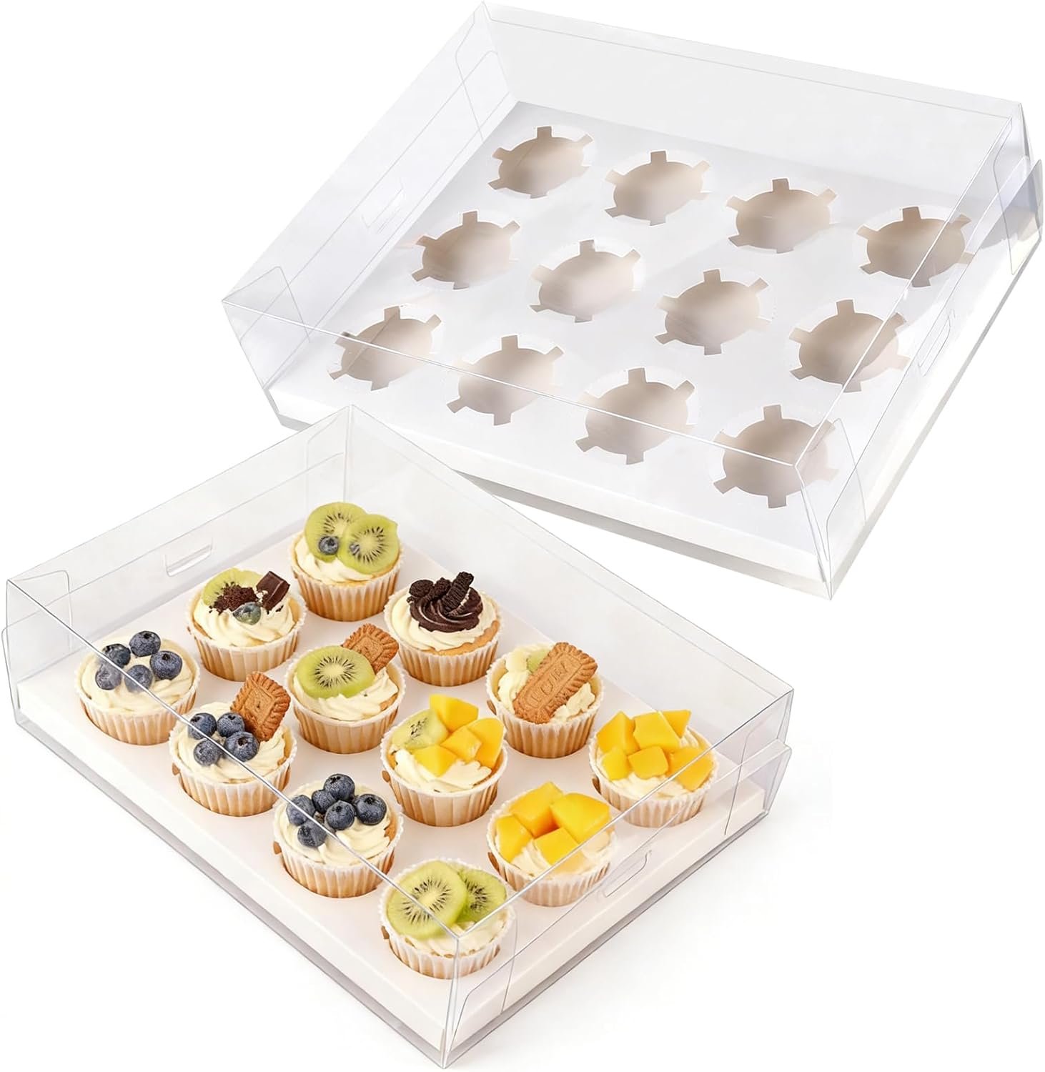 HOZEON 12 Pack Clear Cupcake Boxes 12 Count, Plastic Dessert Cupcake Containers for Cookies, Muffins and Pastries (12 Count)
