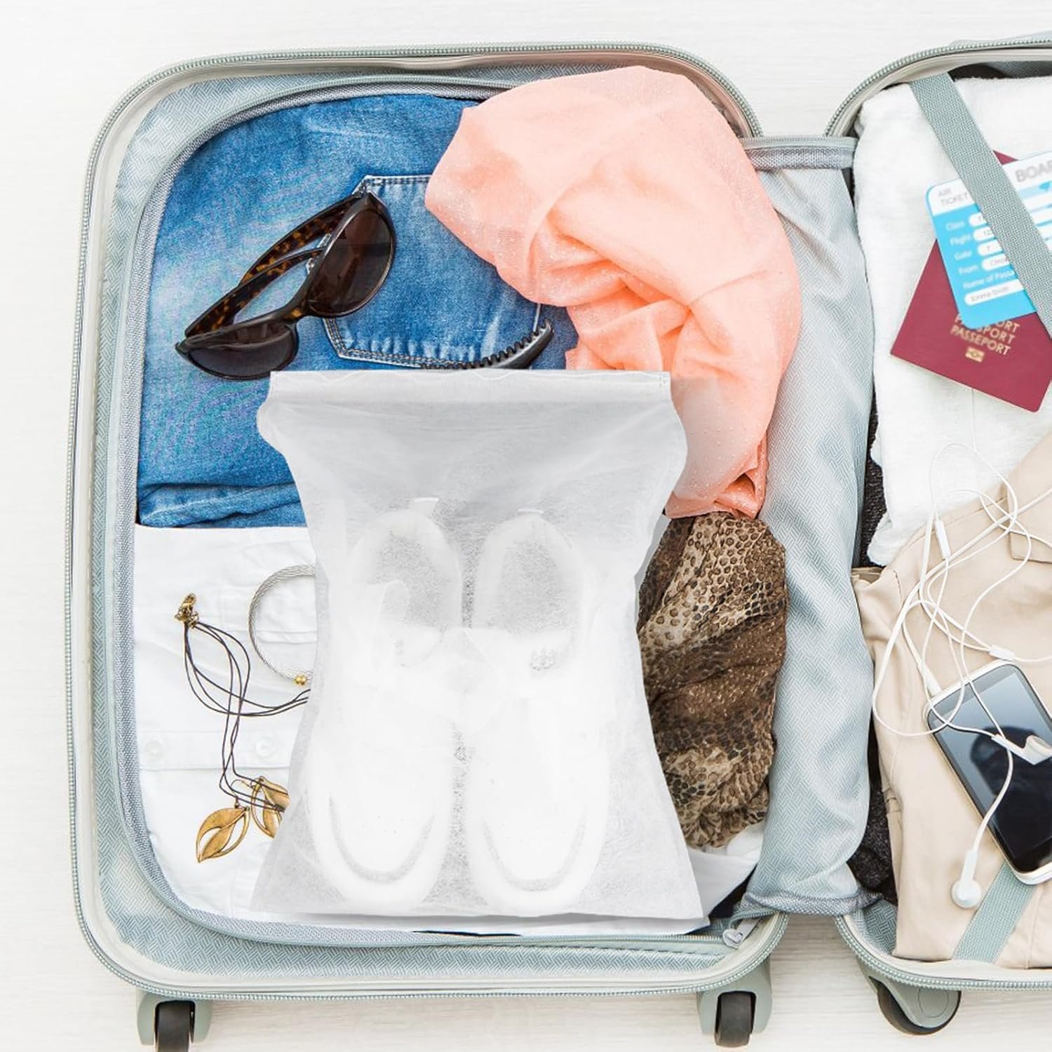 Wholesale 200 Pcs Non-Woven Travel Shoe Dust Bags for Handbags Purses Clear Drawstring Portable Breathable Storage 15 x 12.6 Inch Factory