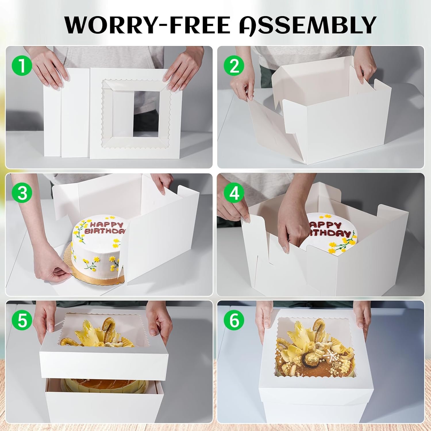 Wholesale 15 Pack 10x10x8 Inch Tall White Square Cake Boxes with Window and 90 Stickers for Bakery Cheesecakes Pies Weddings Birthdays Factory