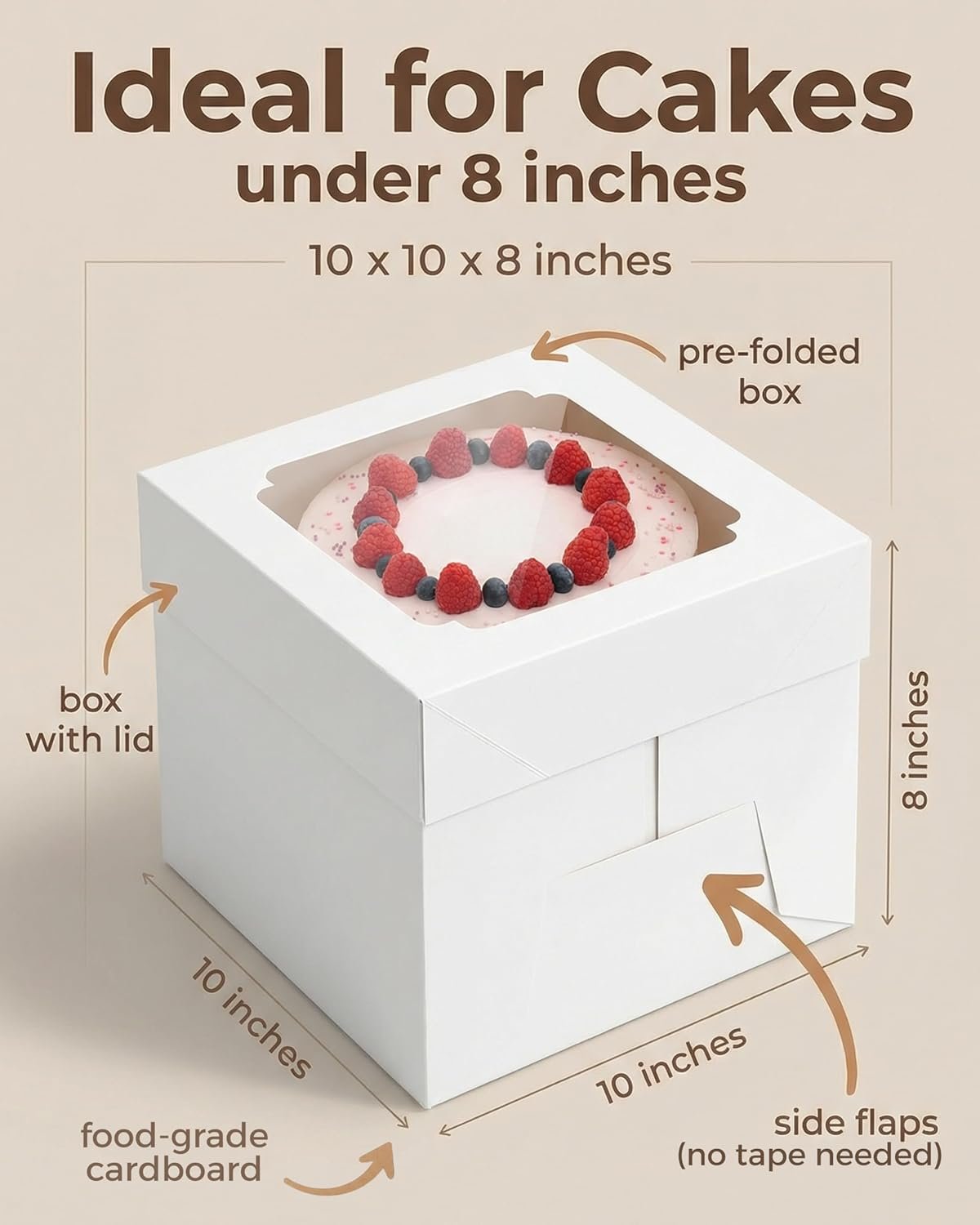 Wholesale 10x10x8 Inch Tall Multi-Layer Cake Boxes Bulk 15 Pack with Clear Window Square White Large Disposable Bakery Pastry Pie Boxes for Baking Decorating Supplies Includes 80 Stickers Factory