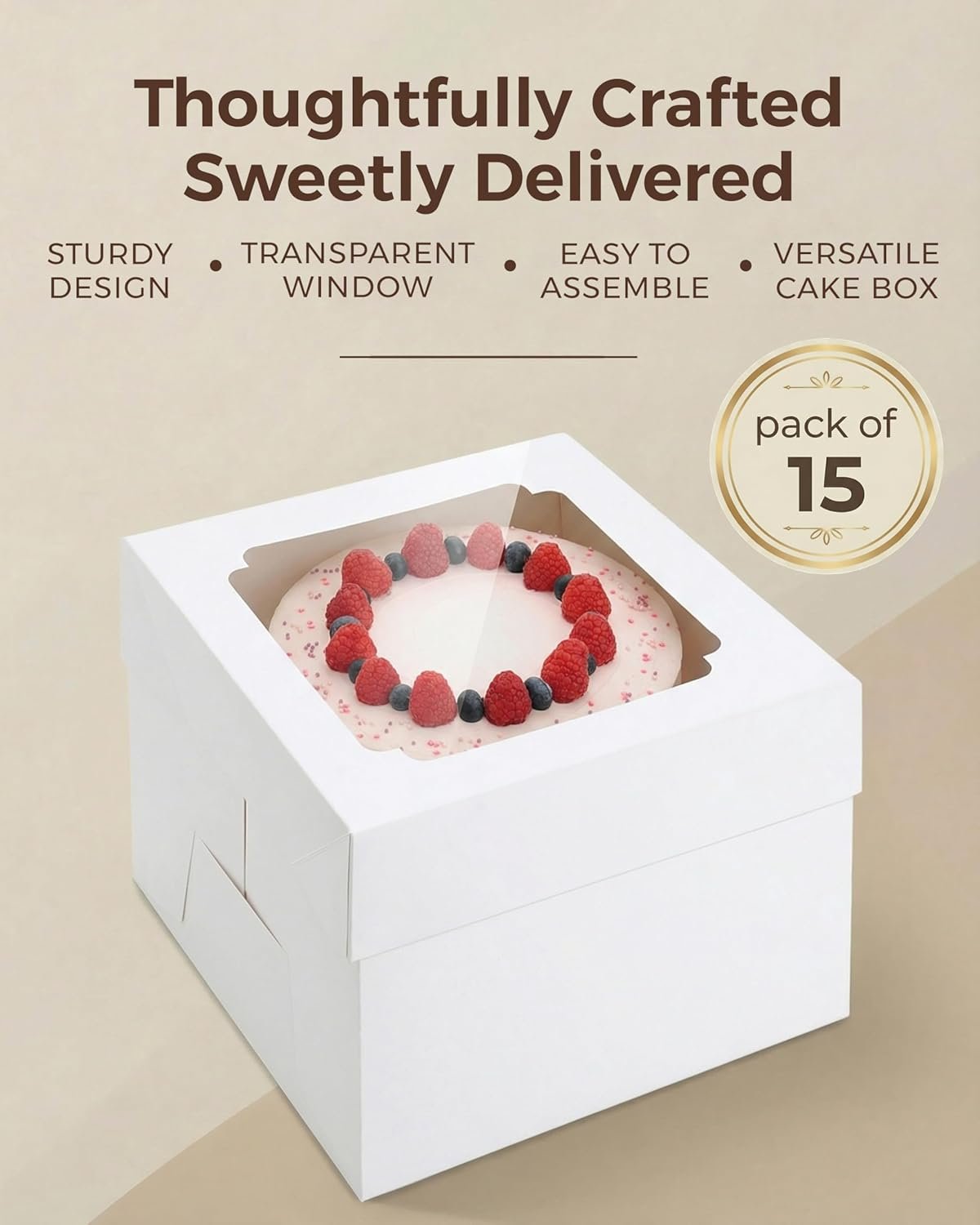 Wholesale 10x10x8 Inch Tall Multi-Layer Cake Boxes Bulk 15 Pack with Clear Window Square White Large Disposable Bakery Pastry Pie Boxes for Baking Decorating Supplies Includes 80 Stickers Factory