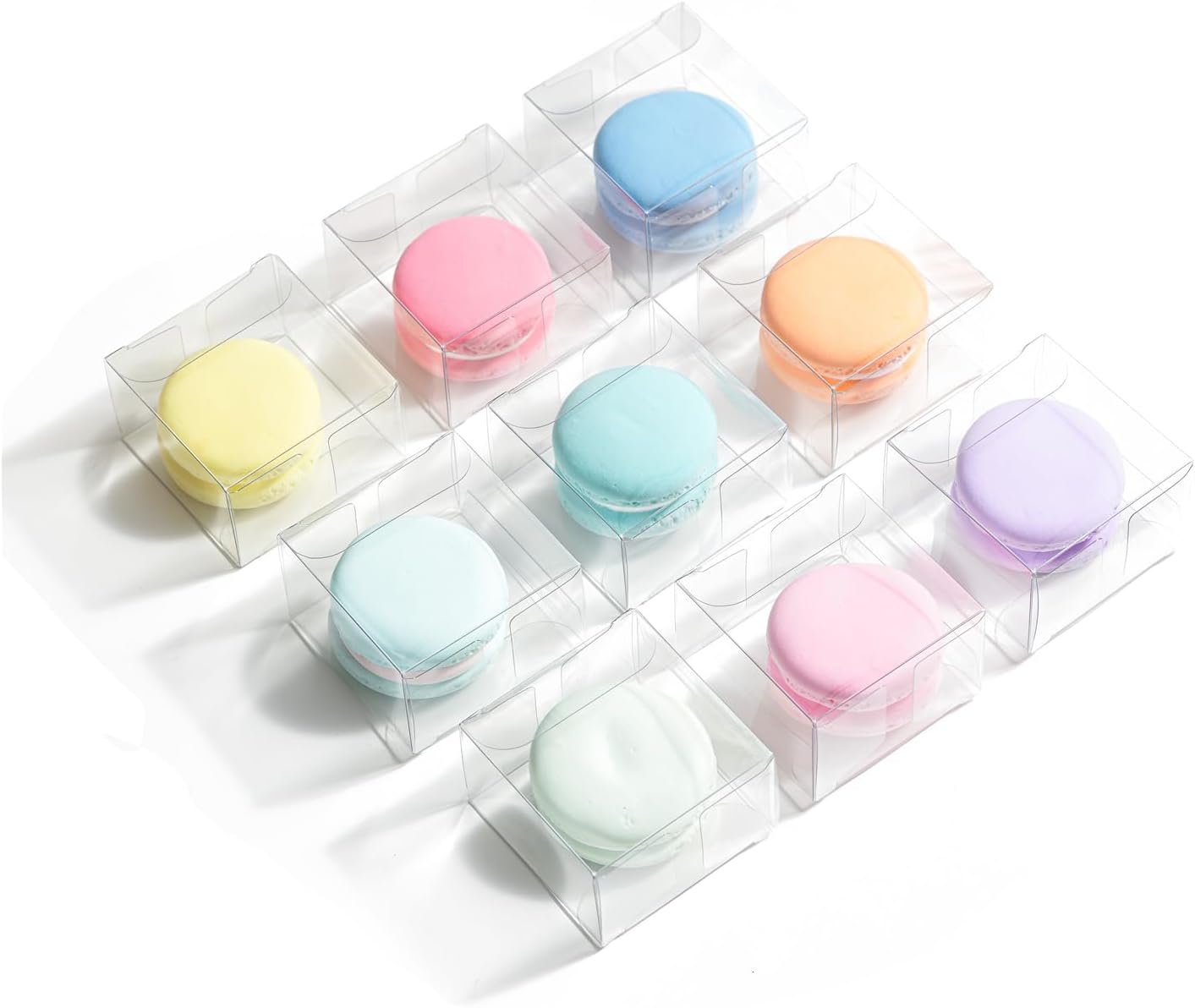 50 Pack – Clear Single Macaron Boxes, PET Mini Treat/Favor Boxes, 2.13 x 2.13 x 1.34 in Transparent Candy Box for Bakery Packaging, Weddings & Parties