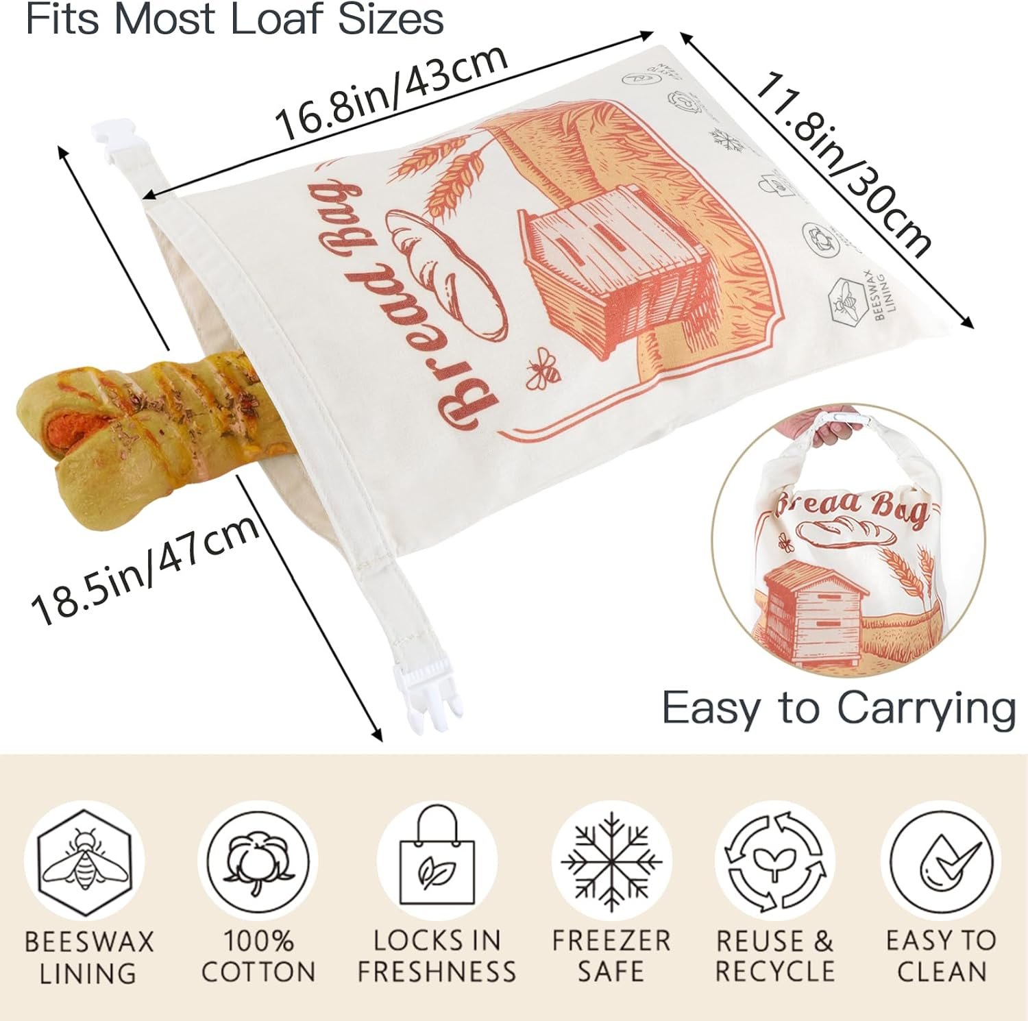 OEM Reusable Beeswax Bread Bags 2-Pack XL 12x17 Inch Linen Cotton for Sourdough Homemade Storage Eco-Friendly Preservation Freezer Safe Factory