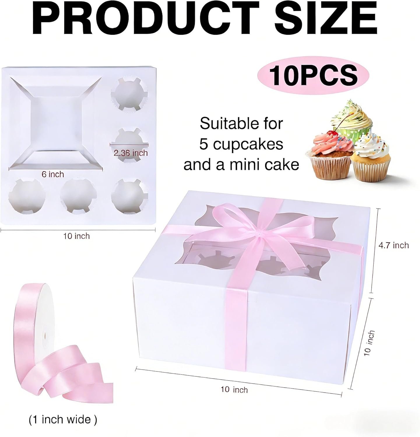 Wholesale 10-Pack Clear Window Cupcake Storage Boxes Hold 1 Small Cake 5 Cupcakes with Ribbon Stickers for Birthday Mother's Day Factory Wholesale 10-Pack Clear Window Cupcake Storage Boxes Hold 1 Small Cake 5 Cupcakes with Ribbon Stickers for Birthday Mother's Day Factory