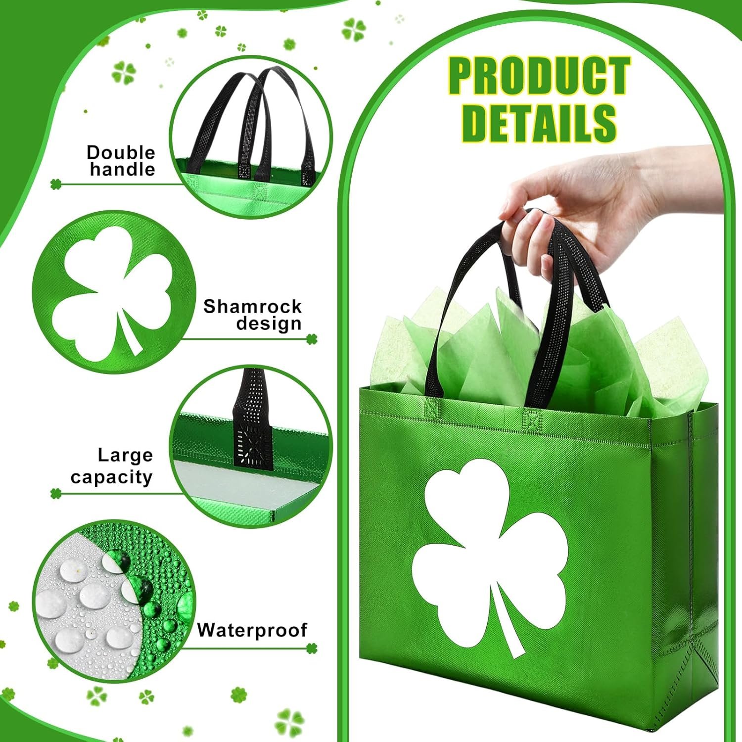 Wholesale 49 Pcs St Patrick's Day Gift Bags Bulk Set 24 Clover Treat Tote Irish Shamrock Non Woven Bags 25 Tissue Paper Party Favors (12.99 x 10.63 x 5.12 Inches Forest Green) Factory Wholesale 49 Pcs St Patrick's Day Gift Bags Bulk Set 24 Clover Treat Tote Irish Shamrock Non Woven Bags 25 Tissue Paper Party Favors (12.99 x 10.63 x 5.12 Inches Forest Green) Factory