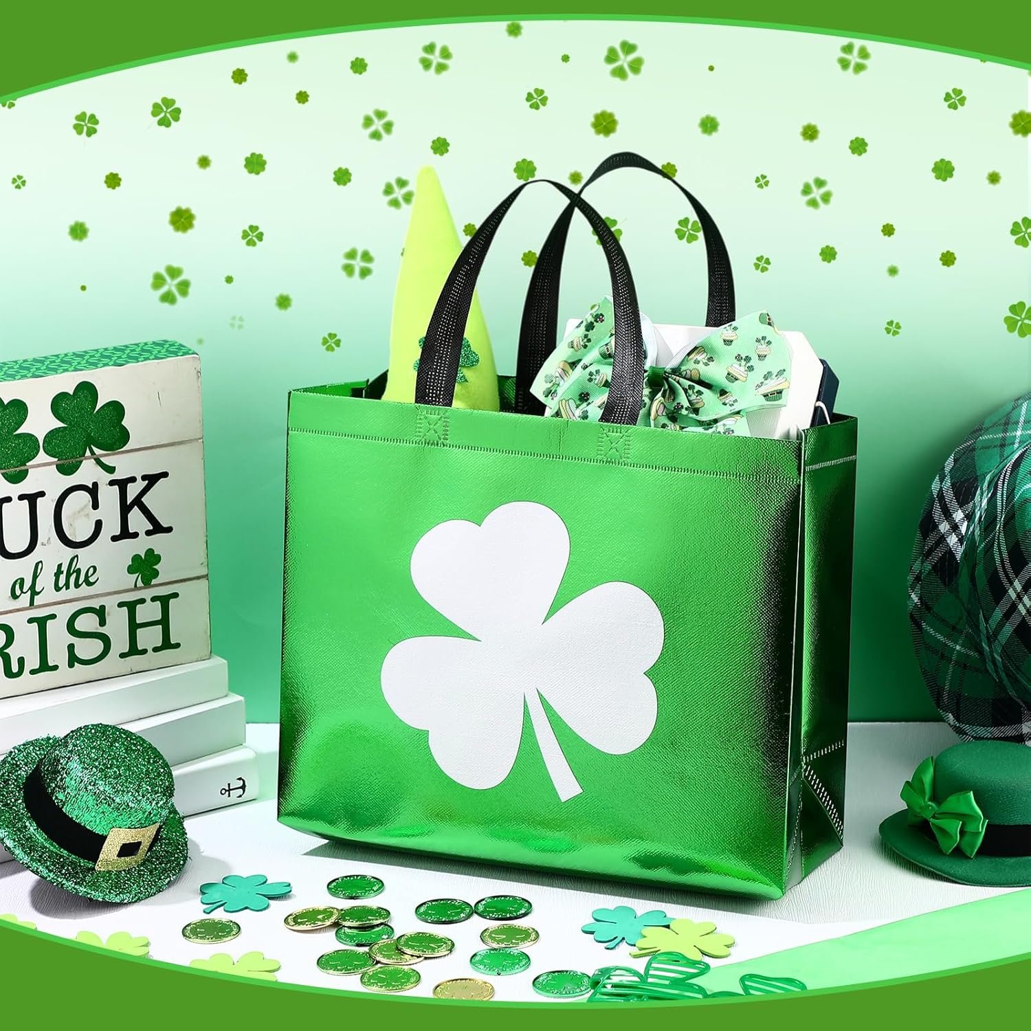 Wholesale 49 Pcs St Patrick's Day Gift Bags Bulk Set 24 Clover Treat Tote Irish Shamrock Non Woven Bags 25 Tissue Paper Party Favors (12.99 x 10.63 x 5.12 Inches Forest Green) Factory Wholesale 49 Pcs St Patrick's Day Gift Bags Bulk Set 24 Clover Treat Tote Irish Shamrock Non Woven Bags 25 Tissue Paper Party Favors (12.99 x 10.63 x 5.12 Inches Forest Green) Factory