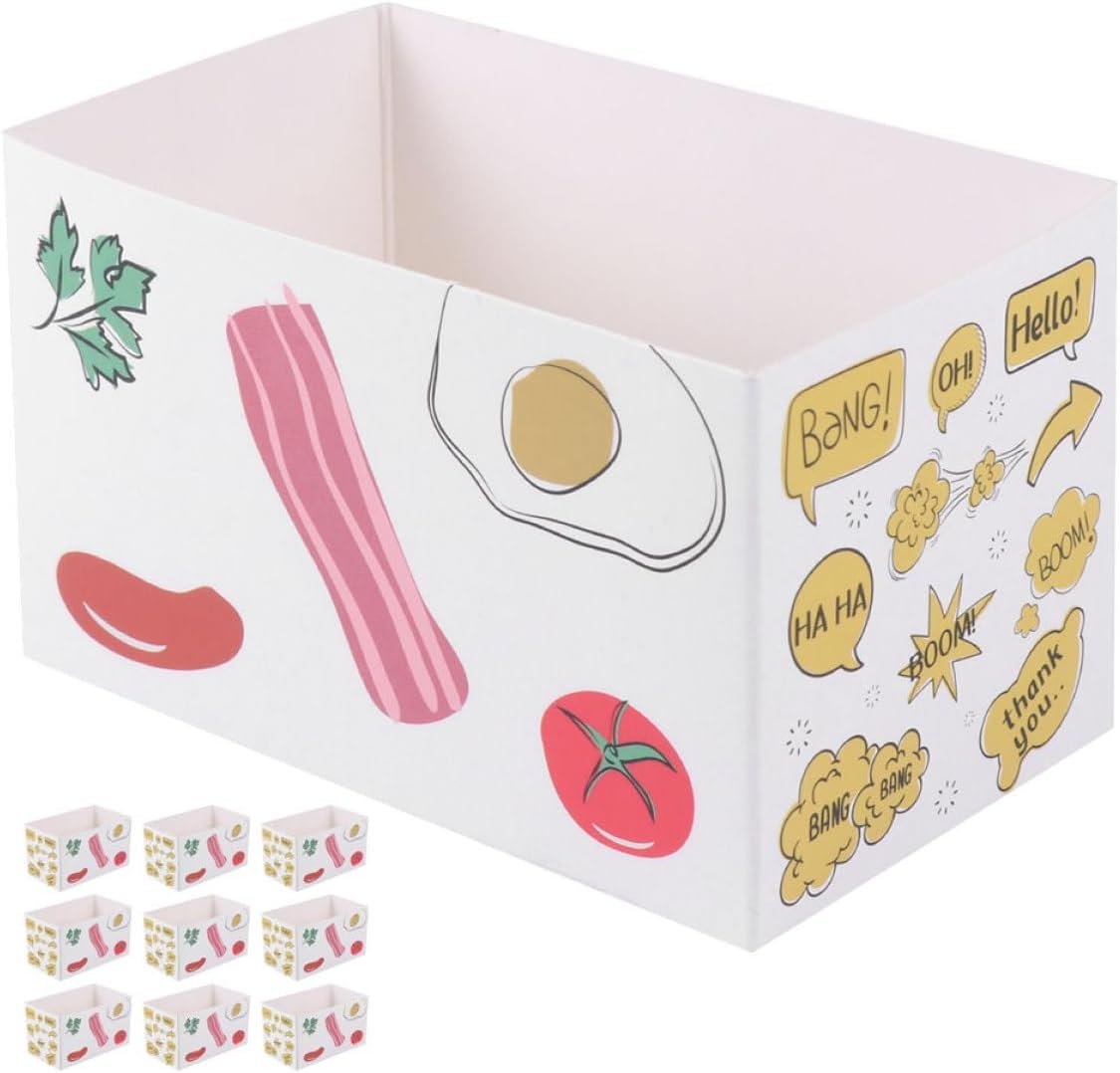 BETOOKY 10pcs Sandwich Packing Boxes with Hand-painted Design, 10x6x6cm Disposable Bakery Food Containers for Sandwiches, Toast, Burgers – Food Service Take out Containers for Breakfast