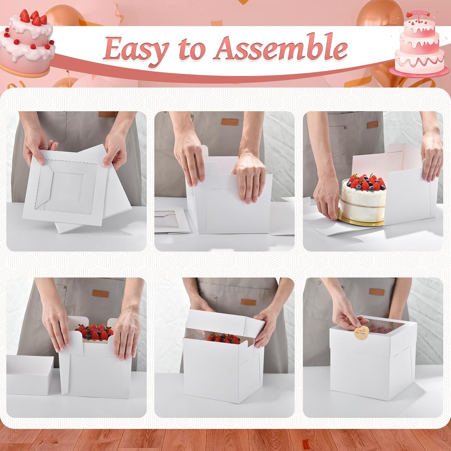 Wholesale 12-Pack 6x6x6 Inch White Square Mini Cake Boxes with Window for Pastries Cookies Chocolates Cupcakes Bakery Birthday Parties Factory