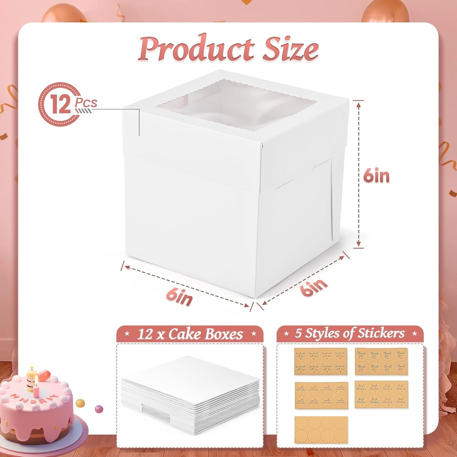Wholesale 12-Pack 6x6x6 Inch White Square Mini Cake Boxes with Window for Pastries Cookies Chocolates Cupcakes Bakery Birthday Parties Factory