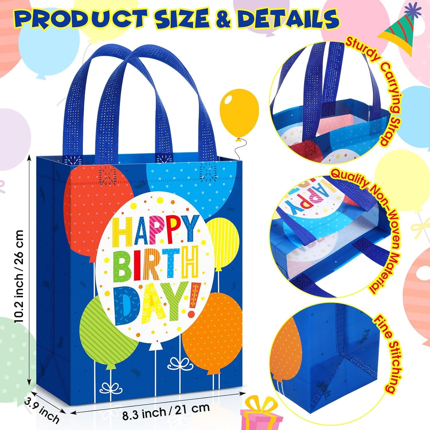 Wholesale 6 Pcs Non Woven Happy Birthday Gift Bags with Handles Large Reusable Tote for Goodies 10.2 x 8.3 x 3.9 Inch Party Bags for Girls Boys Women Men Factory Wholesale 6 Pcs Non Woven Happy Birthday Gift Bags with Handles Large Reusable Tote for Goodies 10.2 x 8.3 x 3.9 Inch Party Bags for Girls Boys Women Men Factory