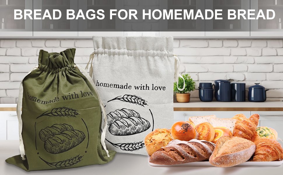 OEM Linen Reusable Bread Bags for Homemade Bread and Sourdough - 2 Pack 15x12 Inch Size - Ideal for Baking Proofing and Storage Solution Green White Factory