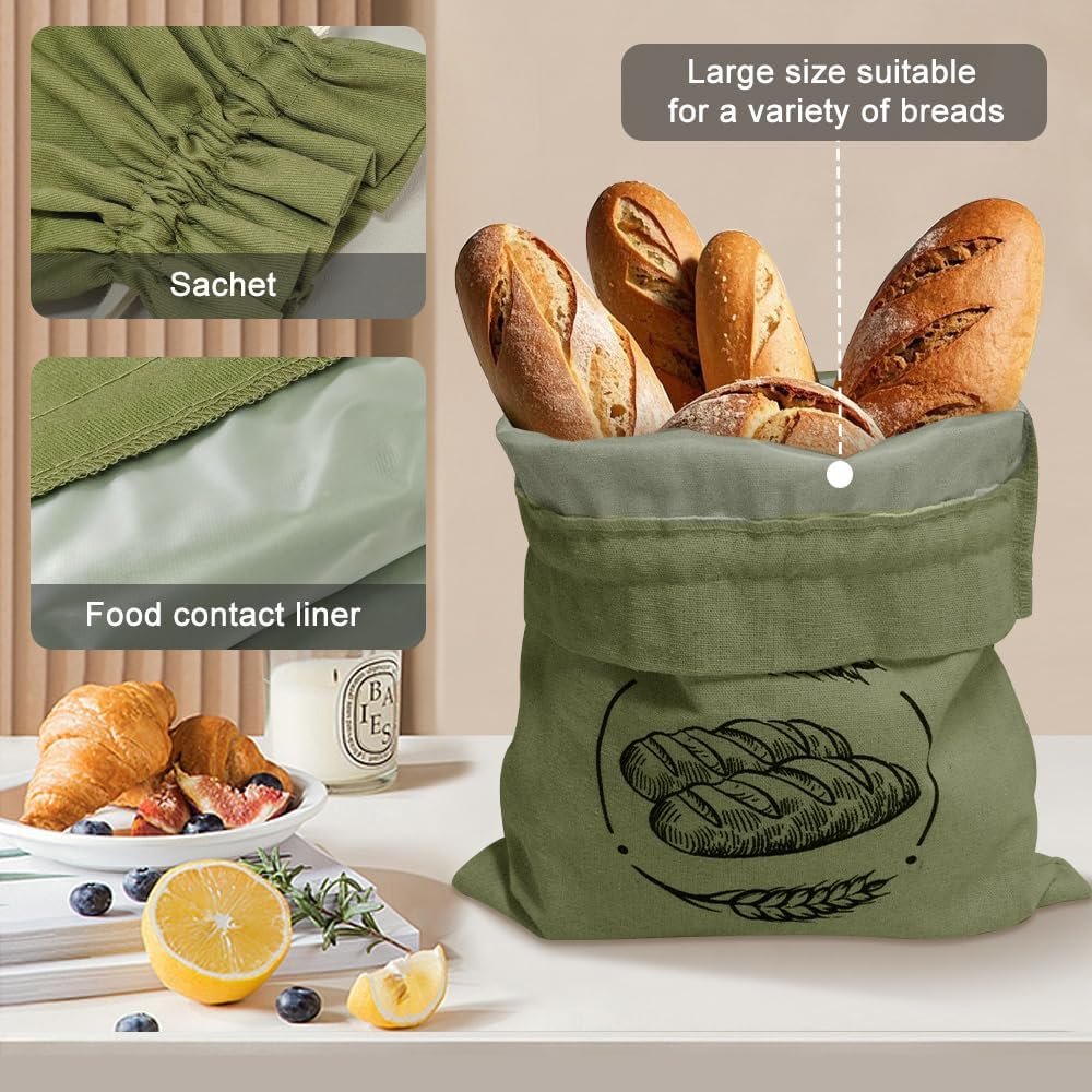 OEM Linen Reusable Bread Bags for Homemade Bread and Sourdough - 2 Pack 15x12 Inch Size - Ideal for Baking Proofing and Storage Solution Green White Factory