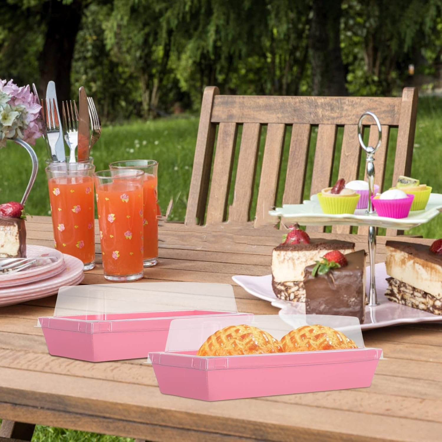 Wholesale 50 Pack Large Rectangular Bakery Boxes with Lids Disposable Pink Paper Containers for Sandwiches Pastries Baked Goods Catering Takeout Factory