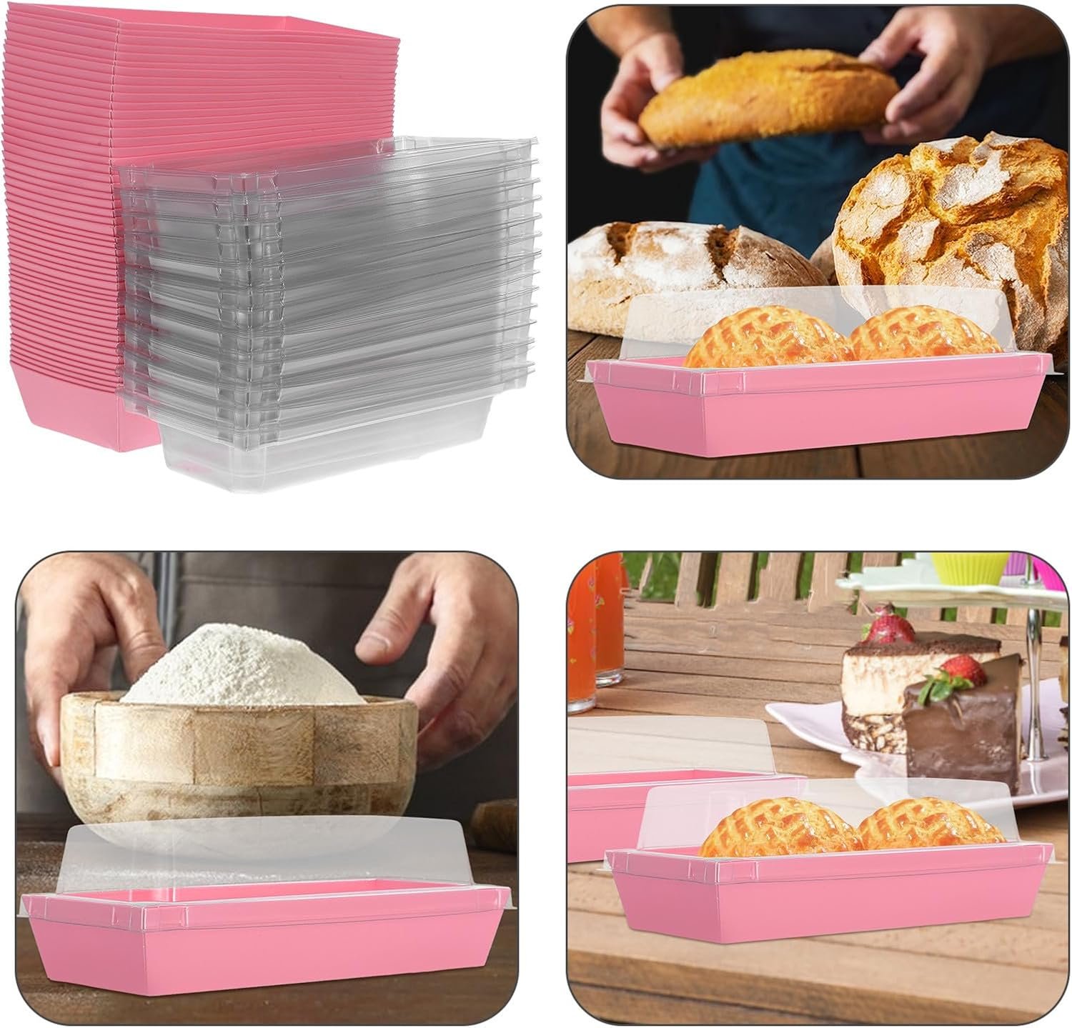 Wholesale 50 Pack Large Rectangular Bakery Boxes with Lids Disposable Pink Paper Containers for Sandwiches Pastries Baked Goods Catering Takeout Factory