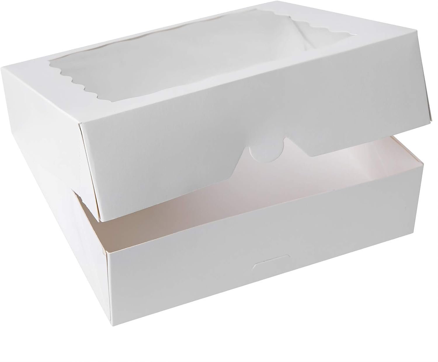 ONE MORE [15pcs] 12inch White Bakery Boxes, 12x12x2.5inch Large Pie Boxes with PVC Window Natural Disposable Box for Cookie,Pack of 15 (White, 15)