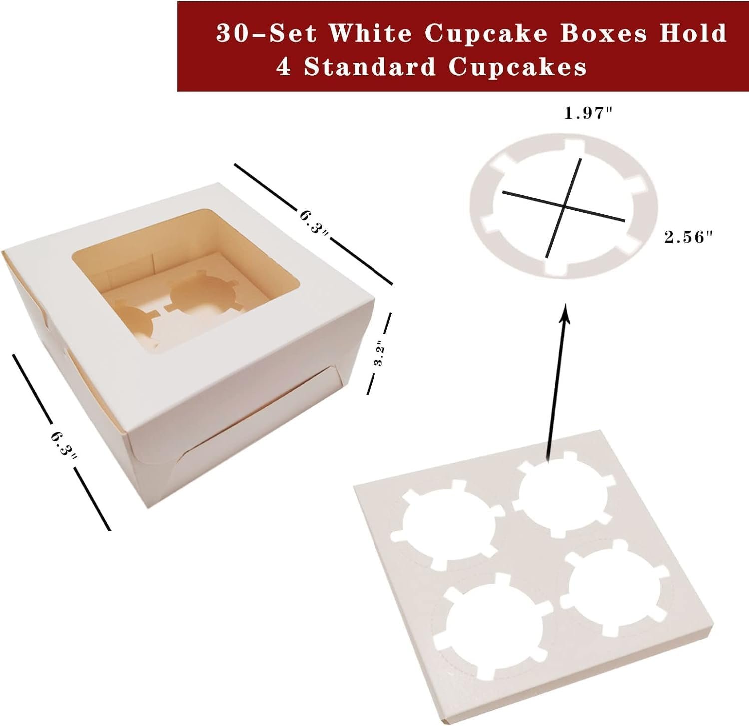 Wholesale 30-Pack Cupcake Boxes Bulk Clear Window Holds 4 Standard Cupcakes Disposable Food Grade White Carrier for Muffins Cookies Pastries Factory