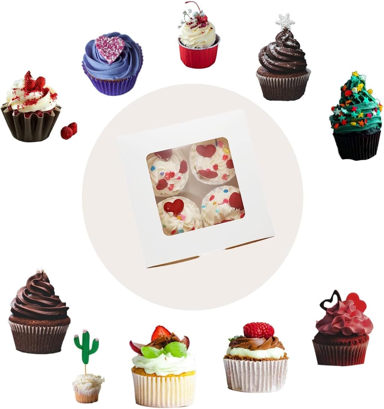 Wholesale 30-Pack Cupcake Boxes Bulk Clear Window Holds 4 Standard Cupcakes Disposable Food Grade White Carrier for Muffins Cookies Pastries Factory
