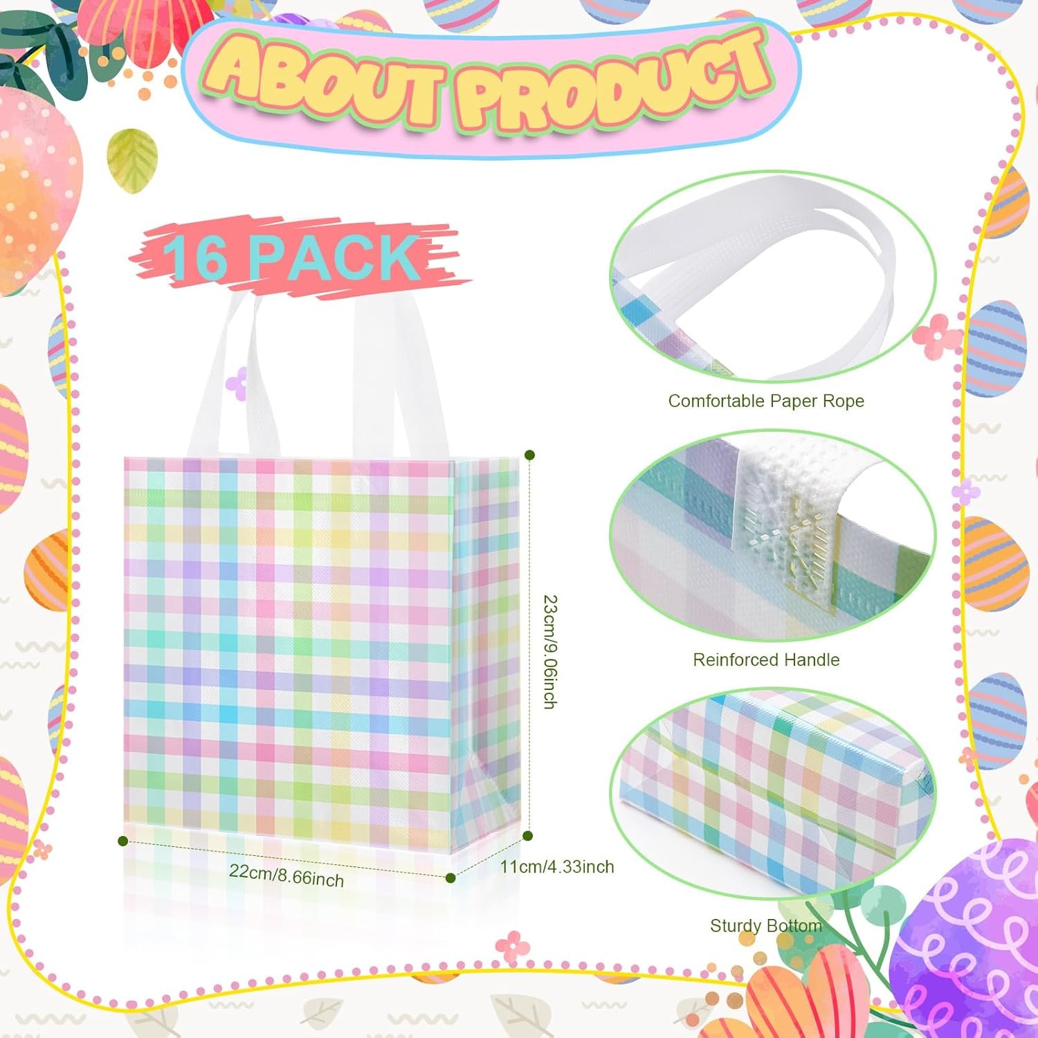 Wholesale Spring Easter Checkered Gift Bags with Handles for Egg Hunts Party Favors Non-Woven Reusable Tote Bags Women Weddings Birthdays Baby Showers Decorations Factory
