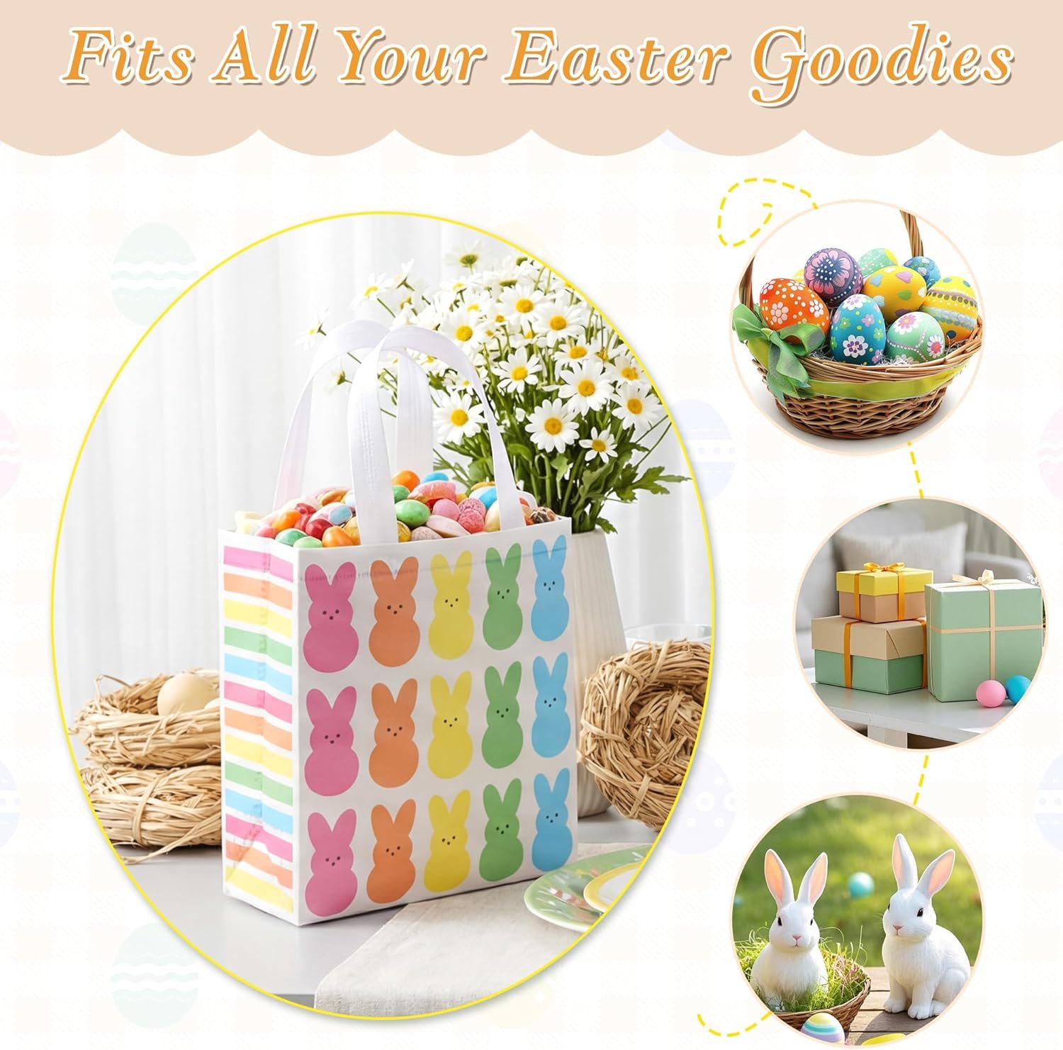 Wholesale 24 Pcs Reusable Easter Bunny Gift Bags with Handles Multi-Color Non-Woven Party Totes for Easter Egg Hunt Kids Gifts (9x8.6x4.3 Inches) Manufacturer Wholesale 24 Pcs Reusable Easter Bunny Gift Bags with Handles Multi-Color Non-Woven Party Totes for Easter Egg Hunt Kids Gifts (9x8.6x4.3 Inches) Manufacturer