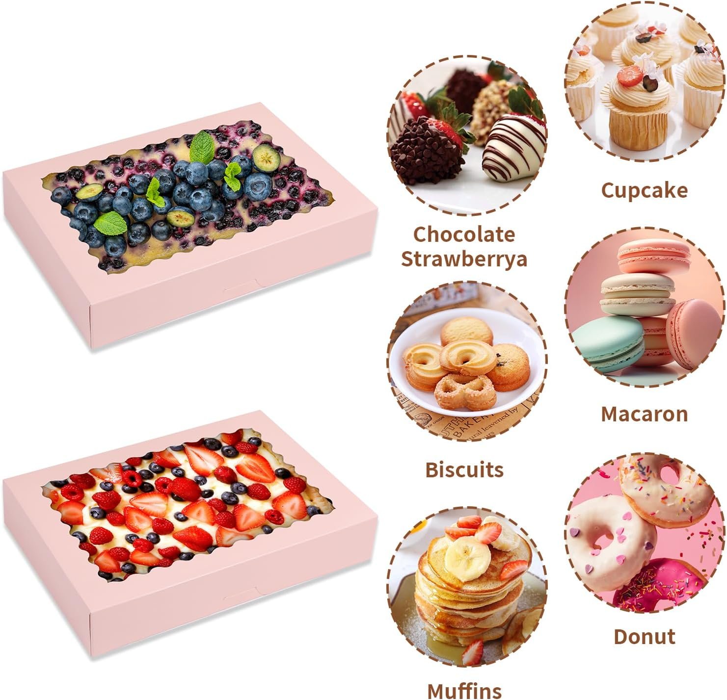 Wholesale 14x10x2.5 Inch Pink Bakery Boxes with Window for Cookies Pies Chocolate Strawberries Muffins Donuts Pastry Dessert Christmas Pack of 24 Manufacturer