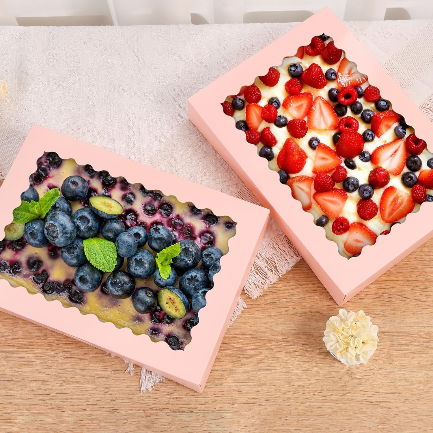 Wholesale 14x10x2.5 Inch Pink Bakery Boxes with Window for Cookies Pies Chocolate Strawberries Muffins Donuts Pastry Dessert Christmas Pack of 24 Manufacturer