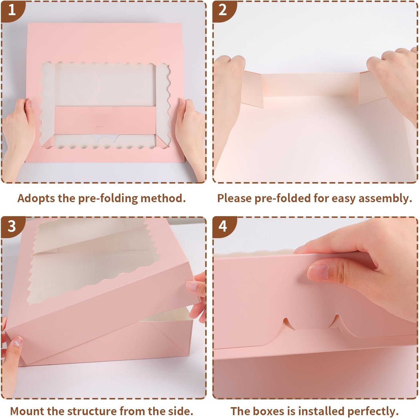 Wholesale 14x10x2.5 Inch Pink Bakery Boxes with Window for Cookies Pies Chocolate Strawberries Muffins Donuts Pastry Dessert Christmas Pack of 24 Manufacturer