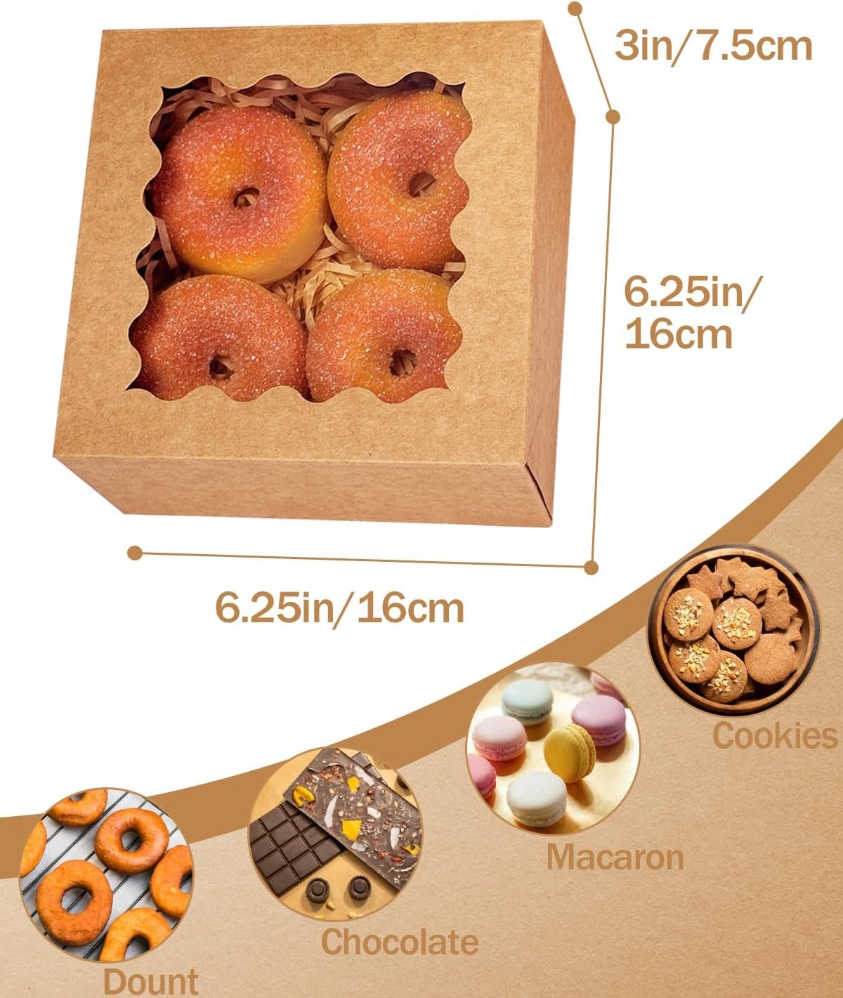Wholesale Auto-Pop Up 6x6x3 Inch Brown Cookie Box with Window 30Pcs Pastry Macaron Bakery Packaging Factory Wholesale Auto-Pop Up 6x6x3 Inch Brown Cookie Box with Window 30Pcs Pastry Macaron Bakery Packaging Factory