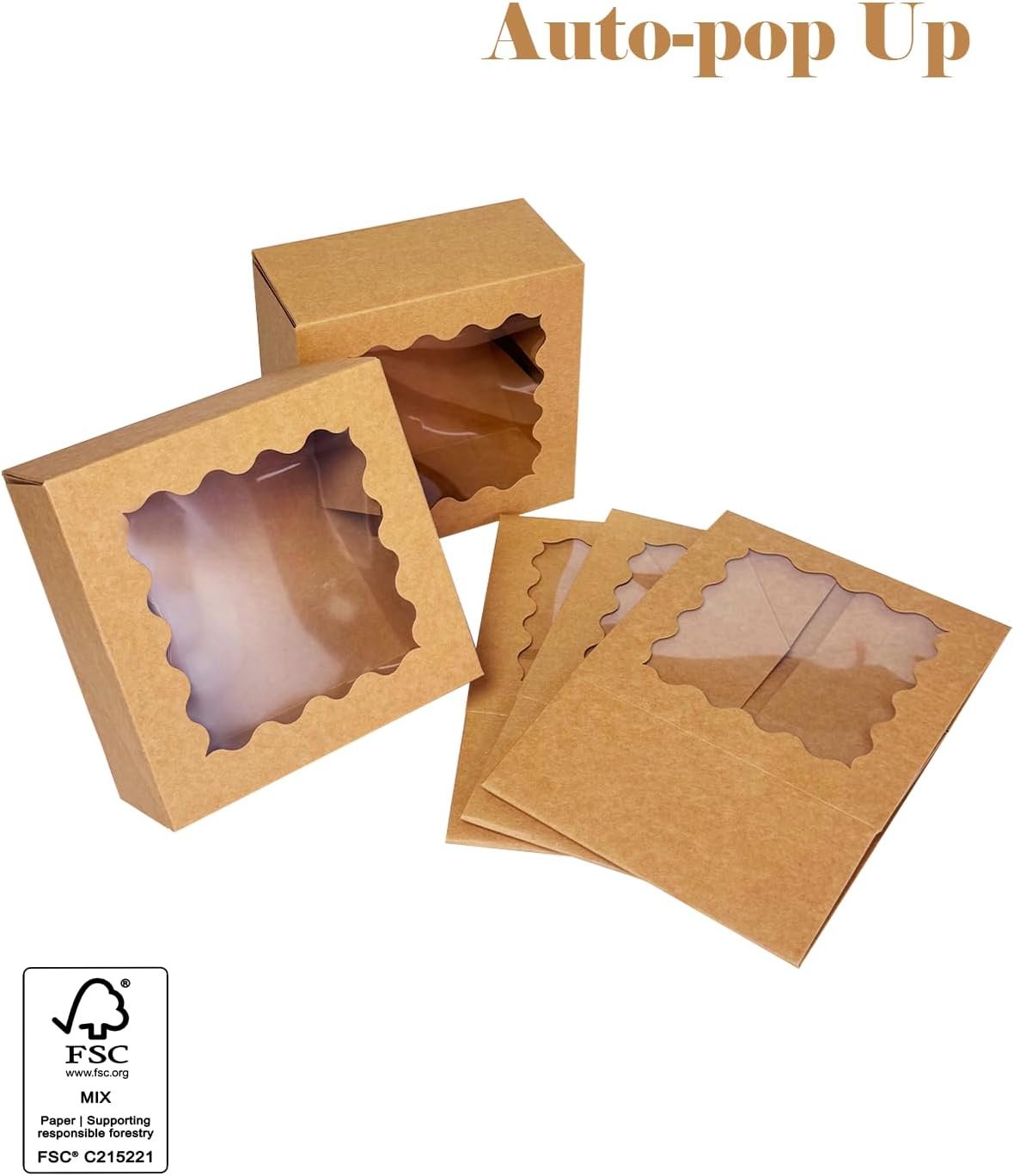 Wholesale Auto-Pop Up 6x6x3 Inch Brown Cookie Box with Window 30Pcs Pastry Macaron Bakery Packaging Factory Wholesale Auto-Pop Up 6x6x3 Inch Brown Cookie Box with Window 30Pcs Pastry Macaron Bakery Packaging Factory