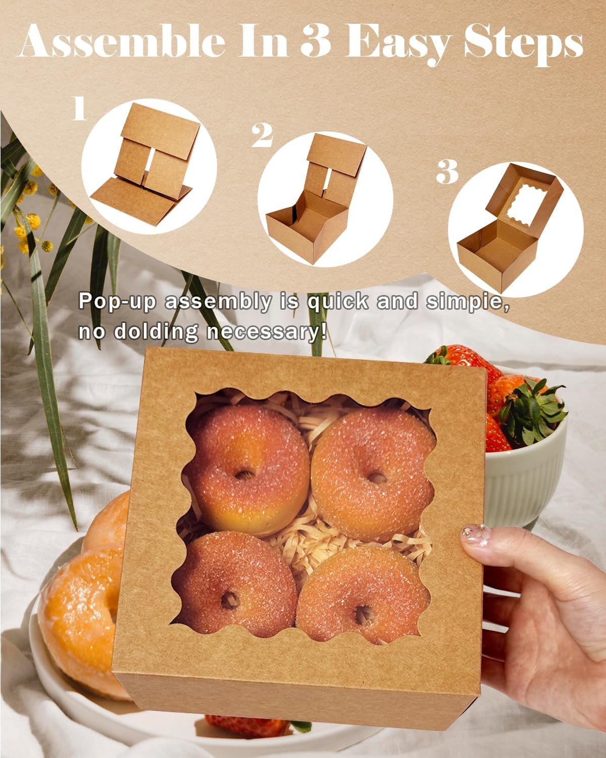 Wholesale Auto-Pop Up 6x6x3 Inch Brown Cookie Box with Window 30Pcs Pastry Macaron Bakery Packaging Factory Wholesale Auto-Pop Up 6x6x3 Inch Brown Cookie Box with Window 30Pcs Pastry Macaron Bakery Packaging Factory
