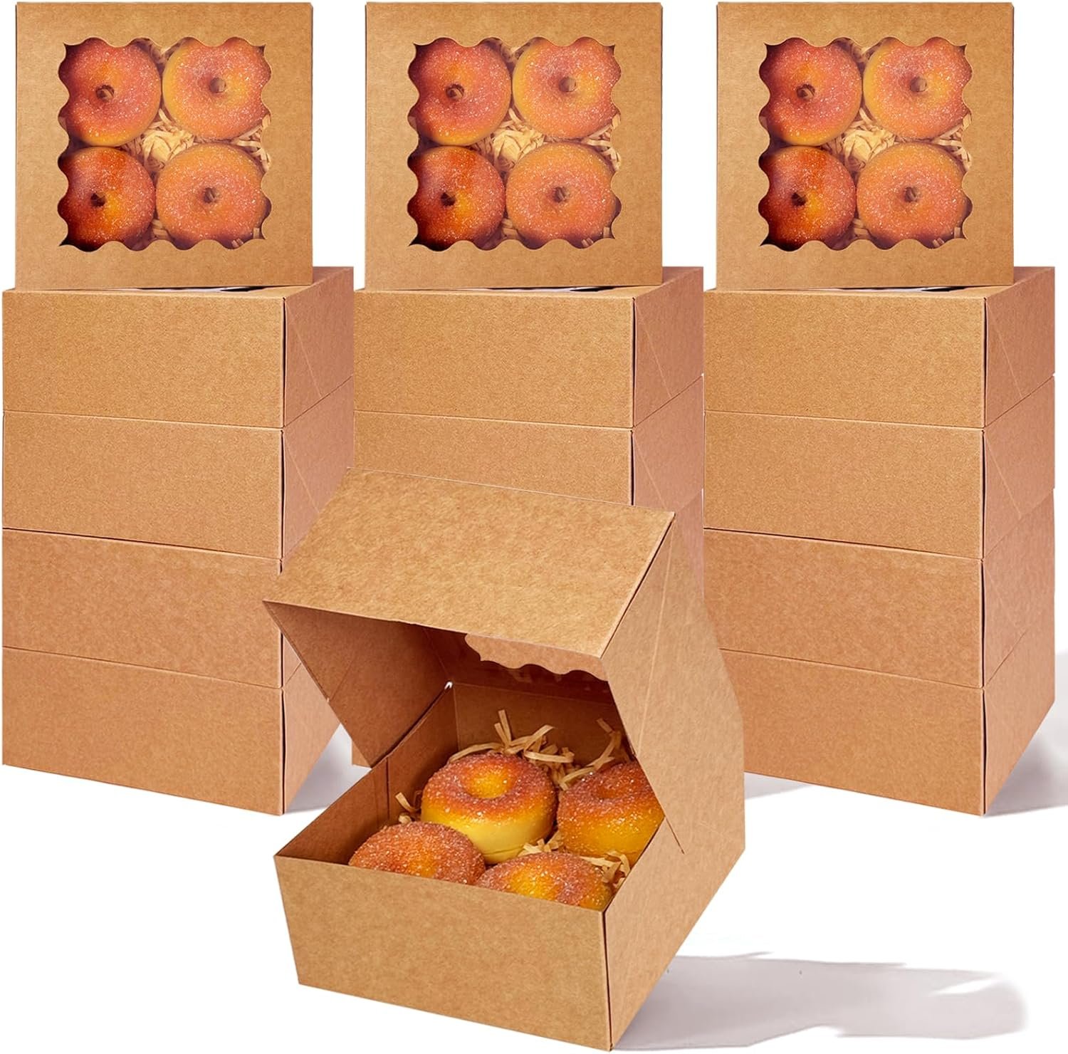 Wholesale Auto-Pop Up 6x6x3 Inch Brown Cookie Box with Window 30Pcs Pastry Macaron Bakery Packaging Factory