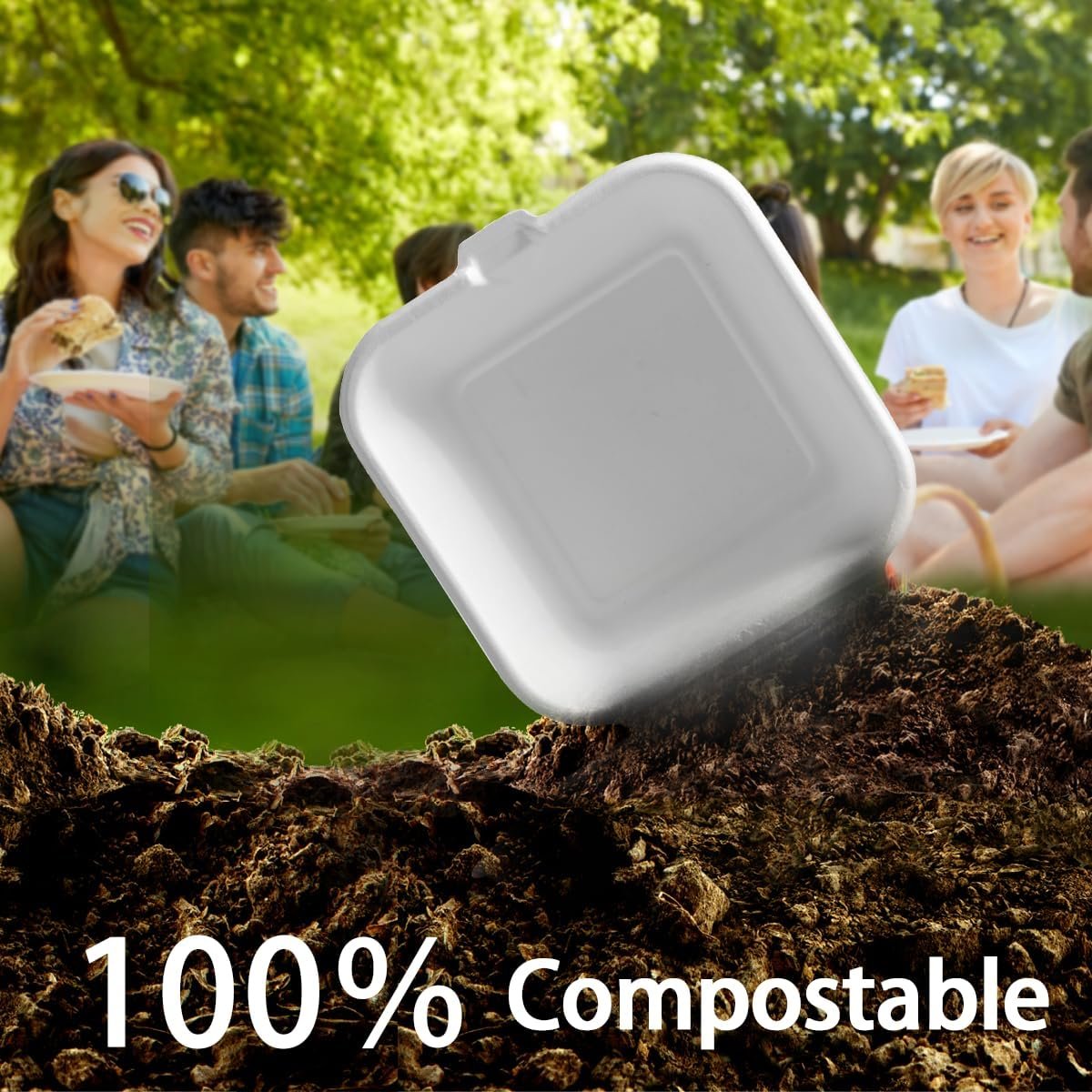 Wholesale 6x6 Inch Heavy Duty Clamshell Take Out Containers 75 Pack Compostable Bagasse Food Boxes with Lids Small Disposable To-Go for Lunch Dessert Salad Manufacturer