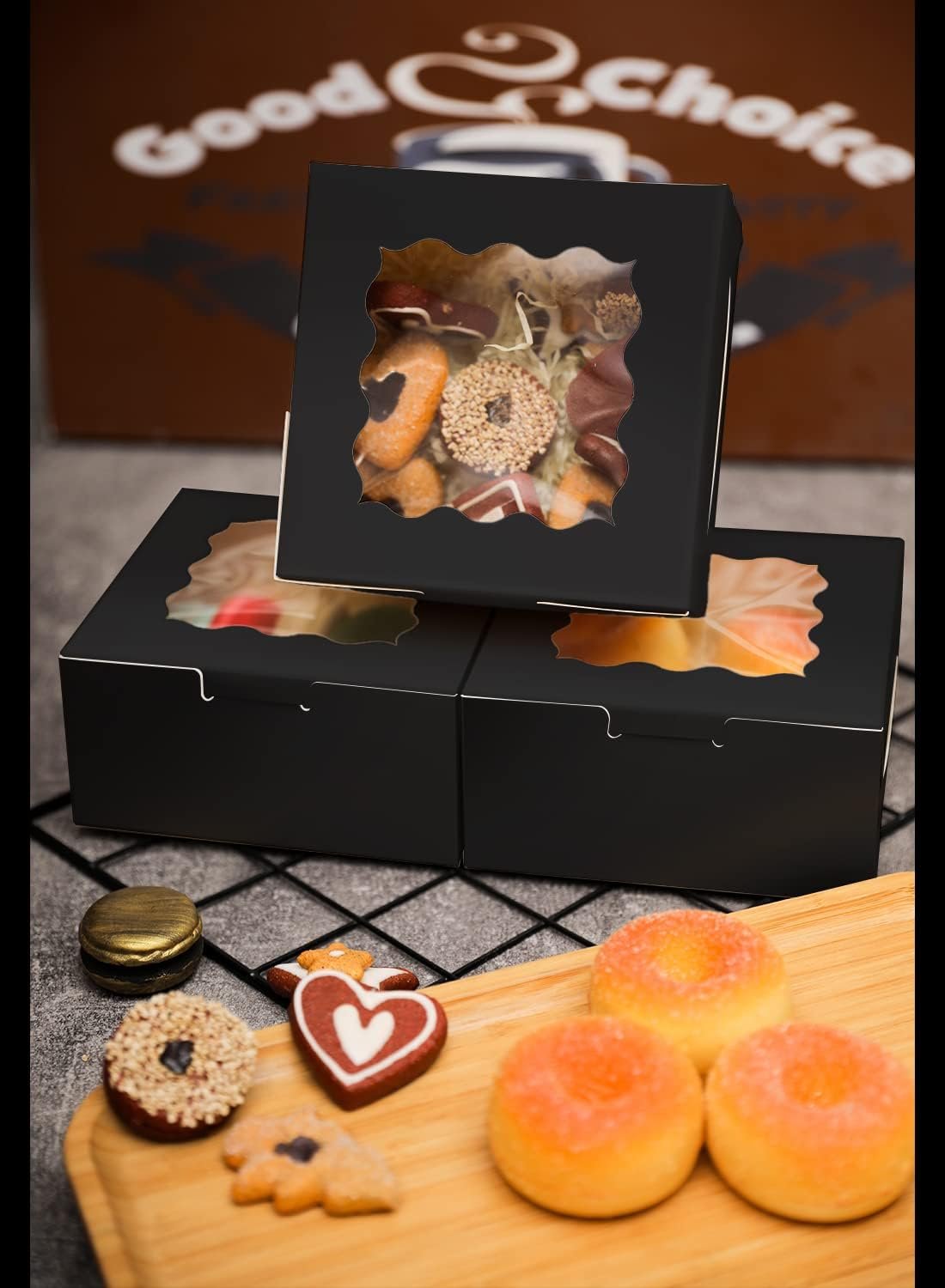 Wholesale Black Bakery Boxes with Window 6x6x3 Inches Thick Sturdy for Macarons Pastries Cookies Bakeries 60 Pack Manufacturer