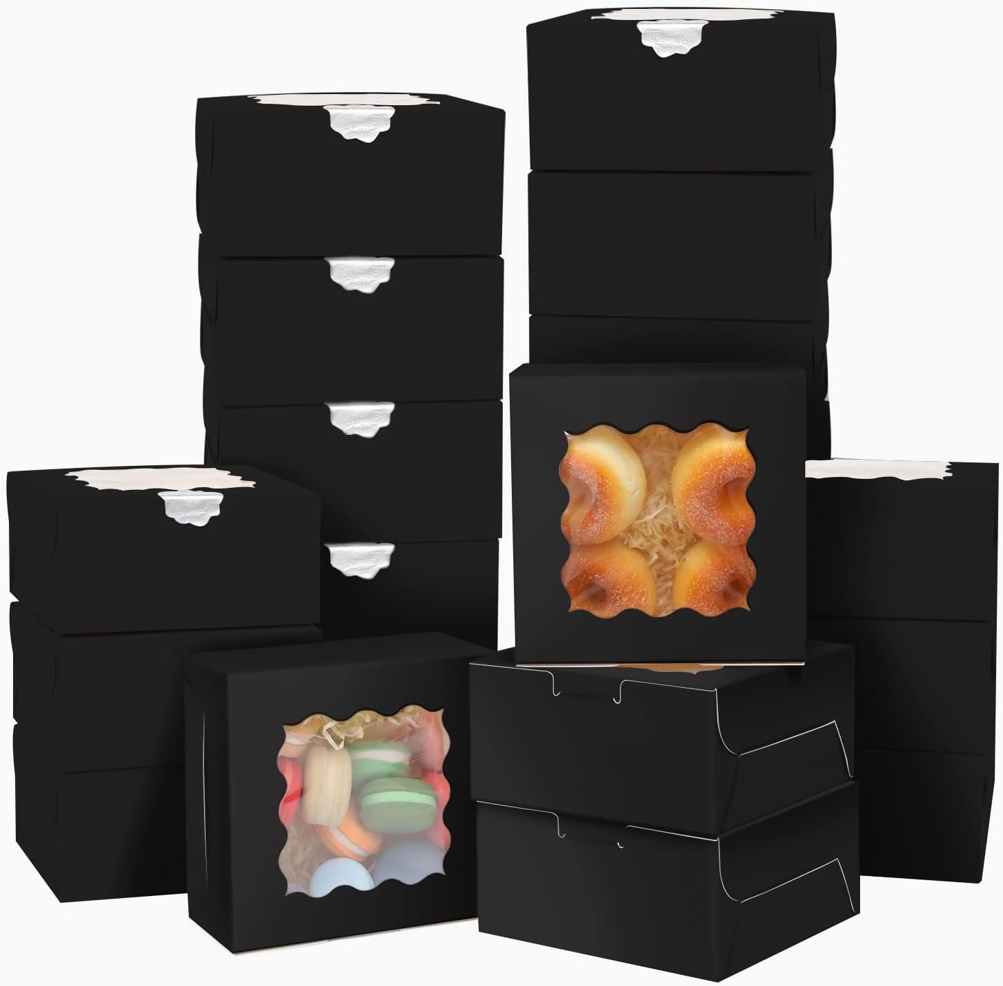 Wholesale Black Bakery Boxes with Window 6x6x3 Inches Thick Sturdy for Macarons Pastries Cookies Bakeries 60 Pack Manufacturer