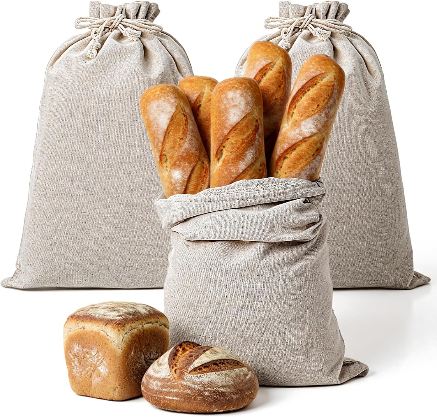 Wholesale 2 Pack Reusable Linen Drawstring Bread Bags for Sourdough Homemade Bread Storage Eco-Friendly Durable 15.75" x 11.81" Manufacturer